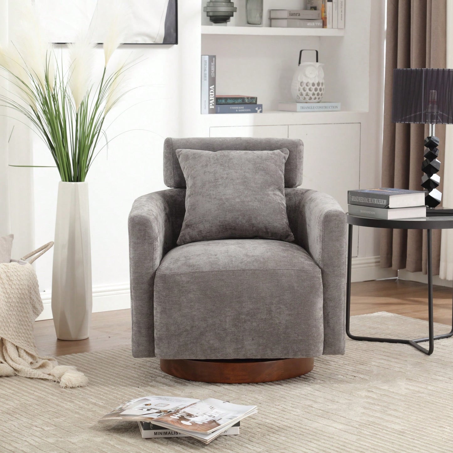 Ergonomic Living Room Chair With 360-Degree Rotation Multi-Gear Adjustable Backrest Soft Chenille Fabric