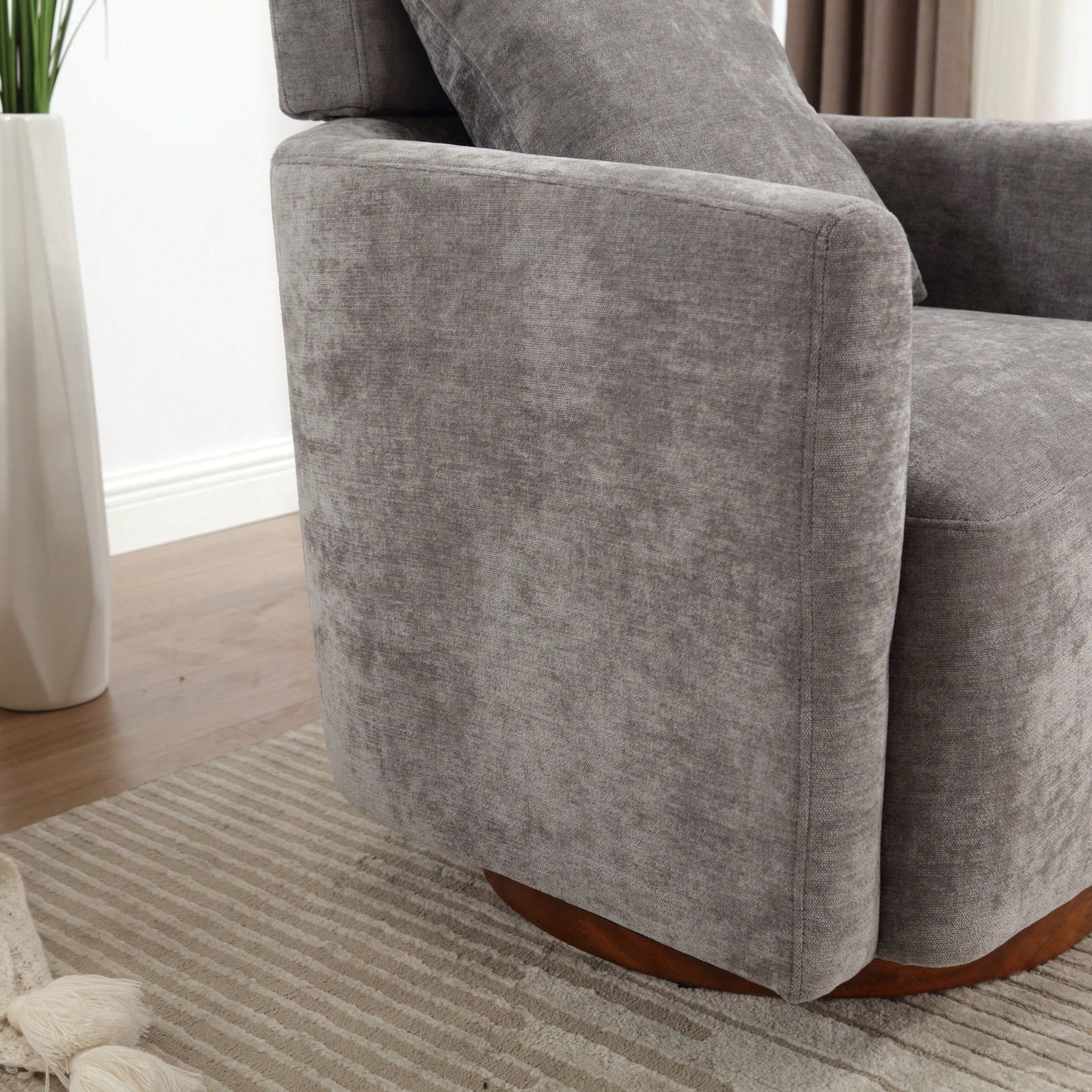 Ergonomic Living Room Chair With 360-Degree Rotation Multi-Gear Adjustable Backrest Soft Chenille Fabric