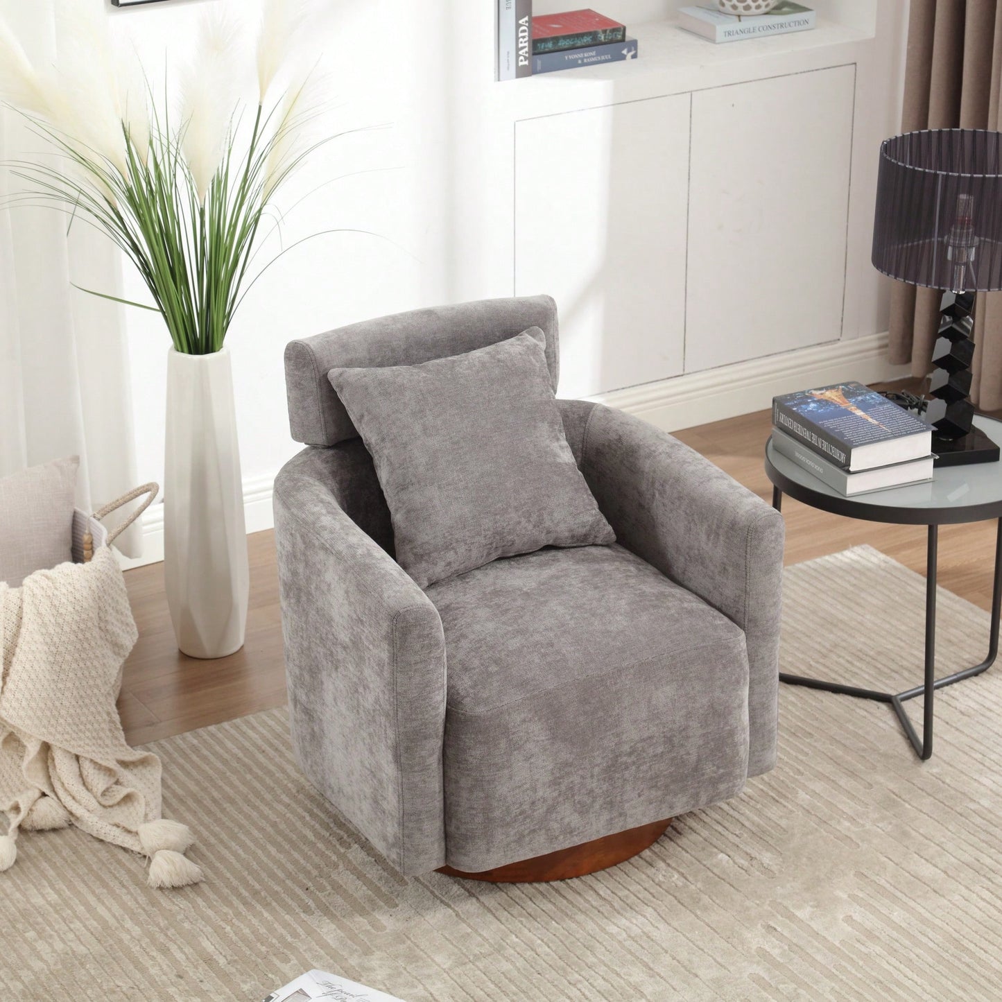 Ergonomic Living Room Chair With 360-Degree Rotation Multi-Gear Adjustable Backrest Soft Chenille Fabric