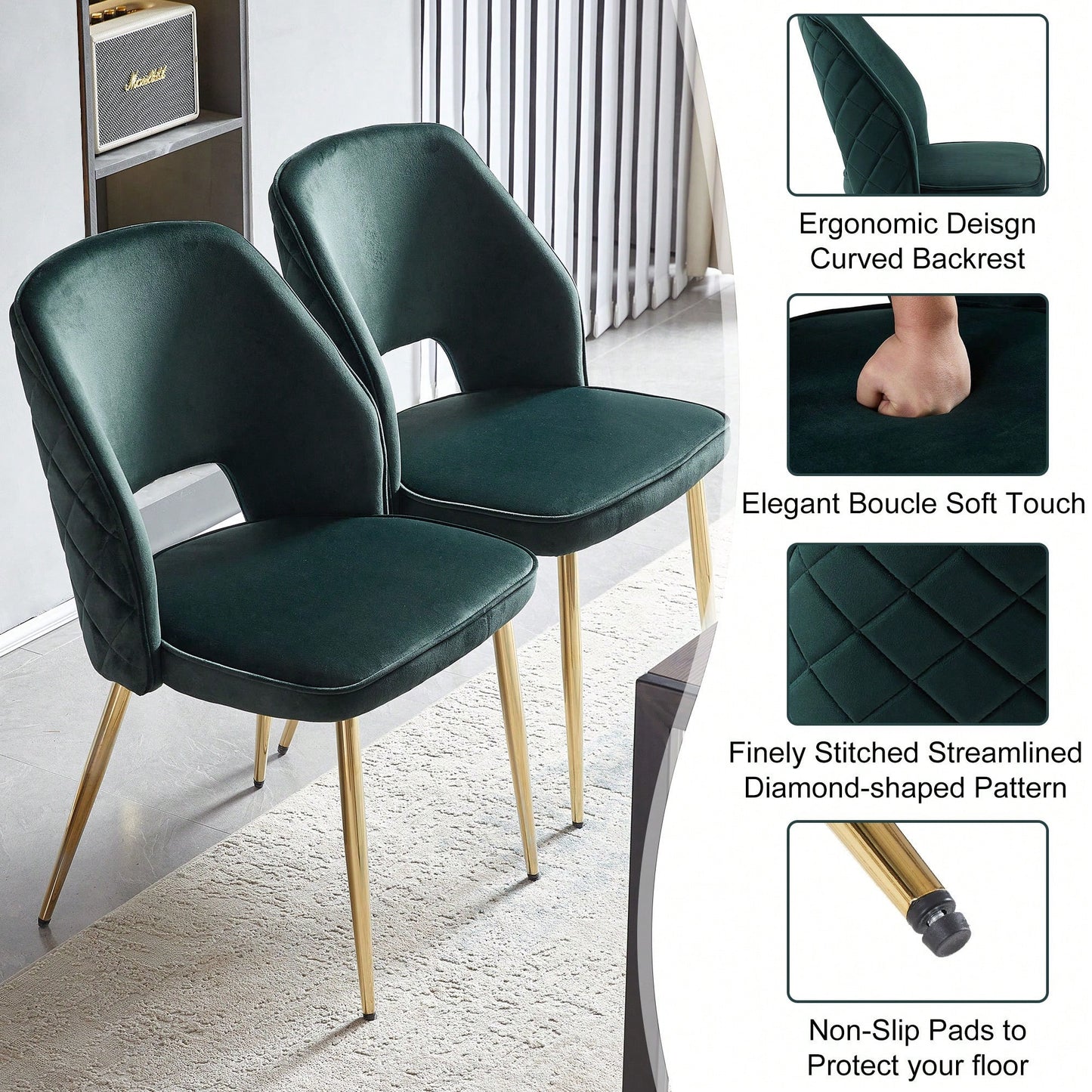 Elegant Black Velvet Upholstered Dining Chairs Set Of 4 With Metal Legs And Stylish Hollow Back Design