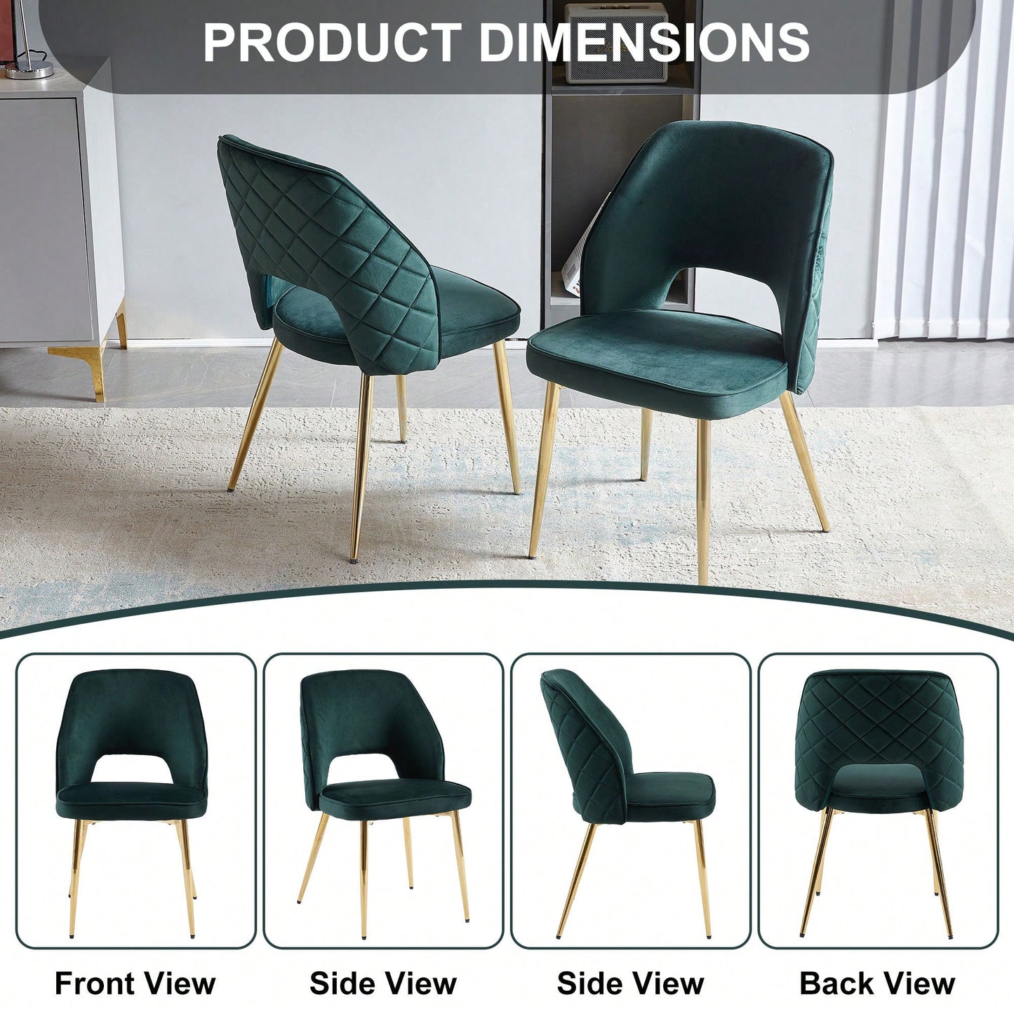 Elegant Black Velvet Upholstered Dining Chairs Set Of 4 With Metal Legs And Stylish Hollow Back Design