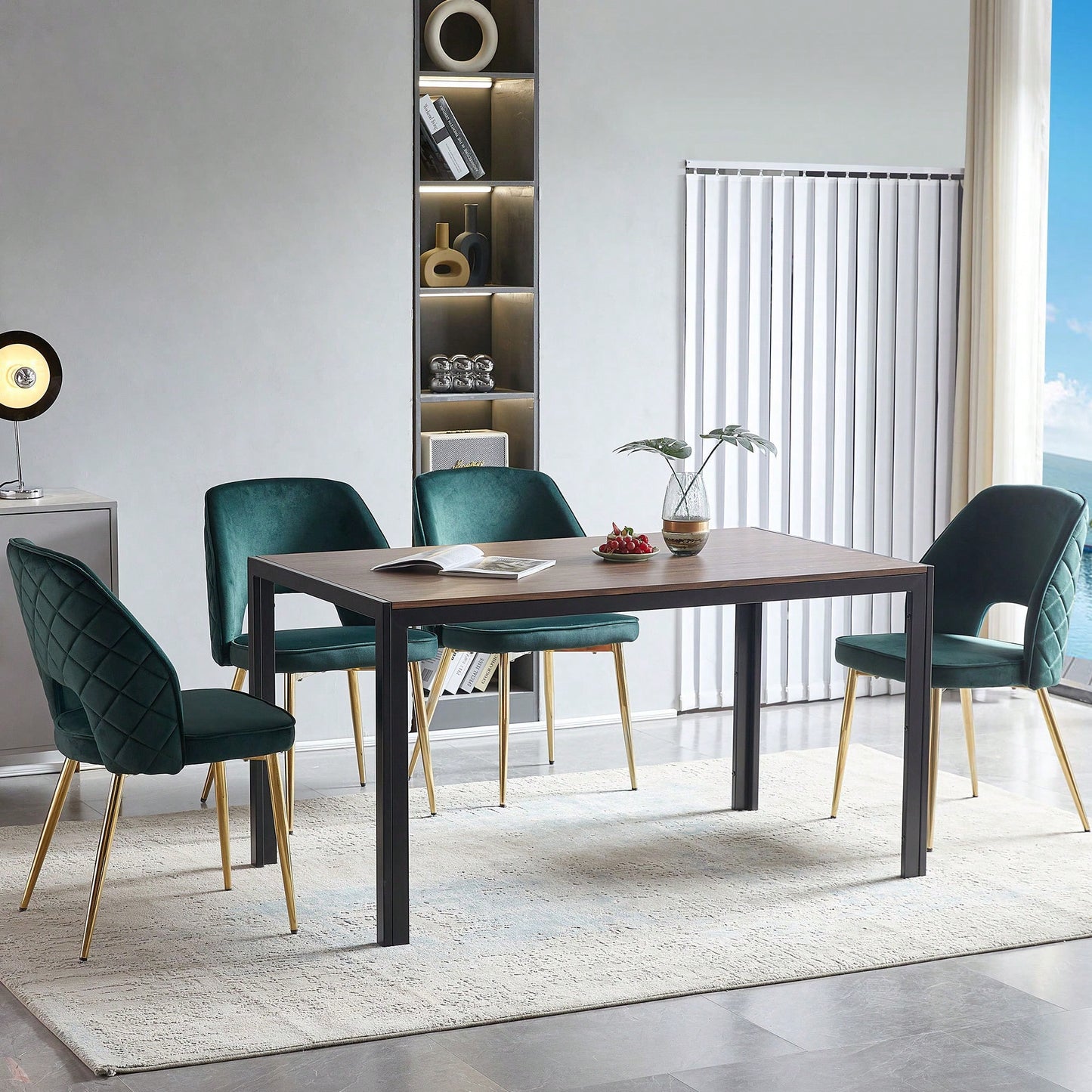Elegant Black Velvet Upholstered Dining Chairs Set Of 4 With Metal Legs And Stylish Hollow Back Design