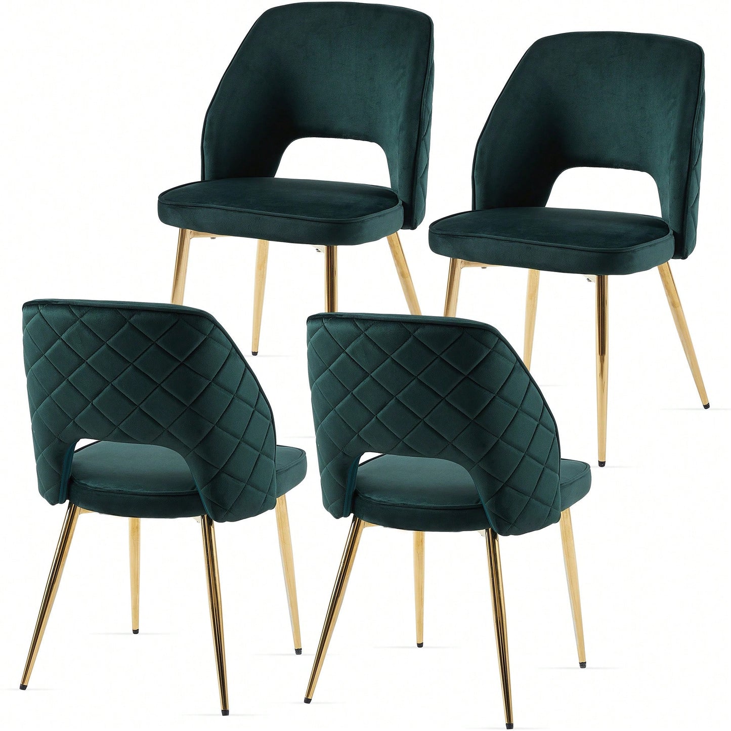 Elegant Black Velvet Upholstered Dining Chairs Set Of 4 With Metal Legs And Stylish Hollow Back Design