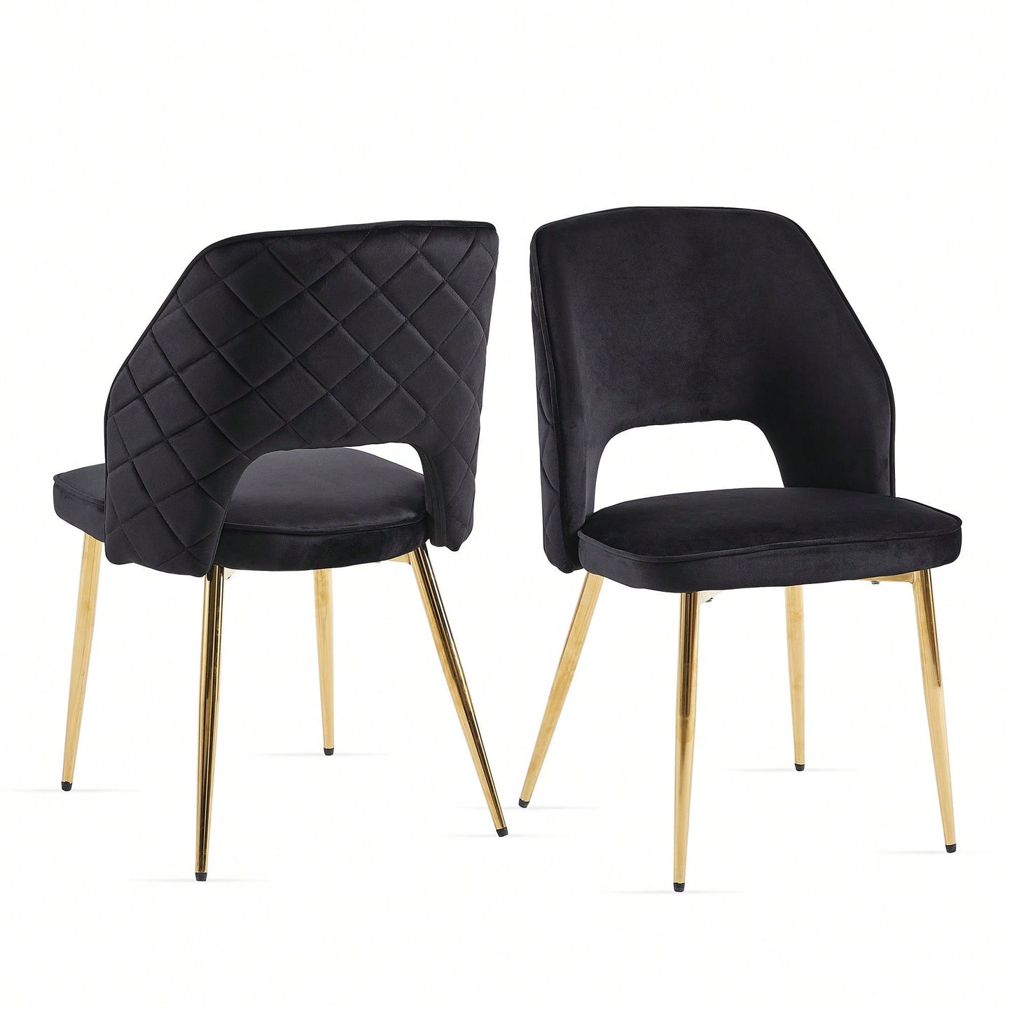 Elegant Black Velvet Upholstered Dining Chairs Set Of 4 With Metal Legs And Stylish Hollow Back Design
