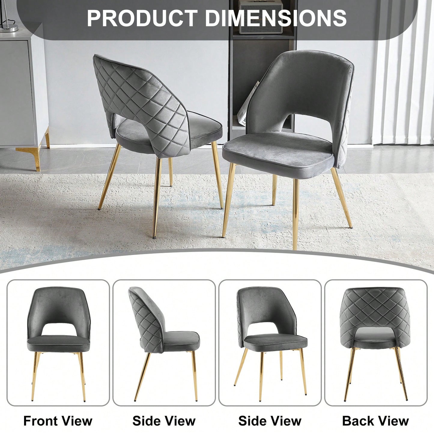 Elegant Black Velvet Upholstered Dining Chairs Set Of 4 With Metal Legs And Stylish Hollow Back Design