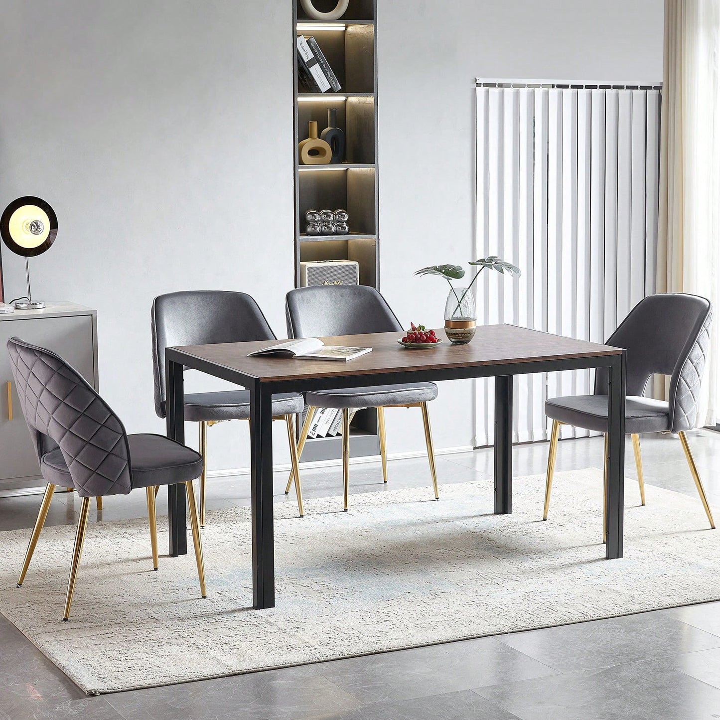 Elegant Black Velvet Upholstered Dining Chairs Set Of 4 With Metal Legs And Stylish Hollow Back Design