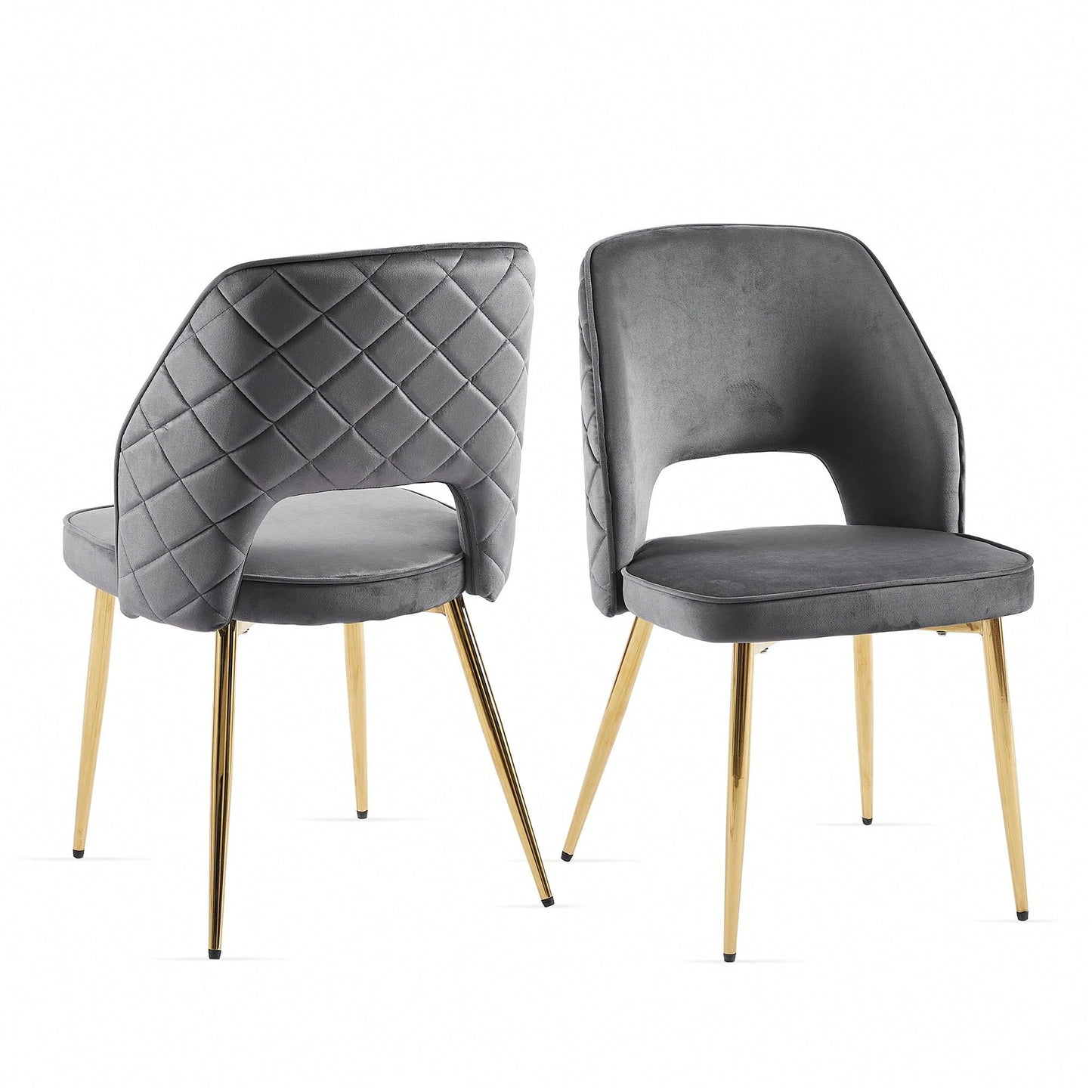 Elegant Black Velvet Upholstered Dining Chairs Set Of 4 With Metal Legs And Stylish Hollow Back Design