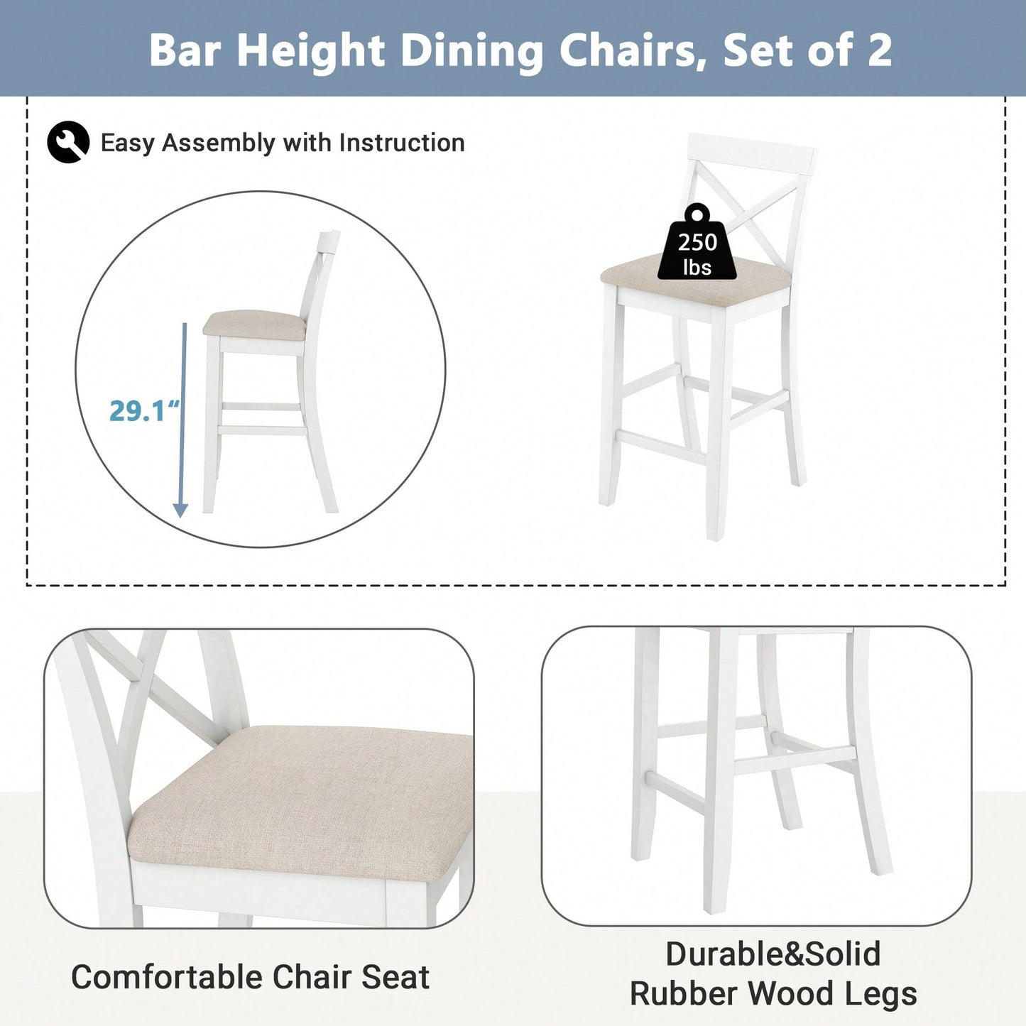 48 Inch Rectangular Wood Bar Height Dining Set With 2 Chairs For Small Spaces Cherry And White Finish