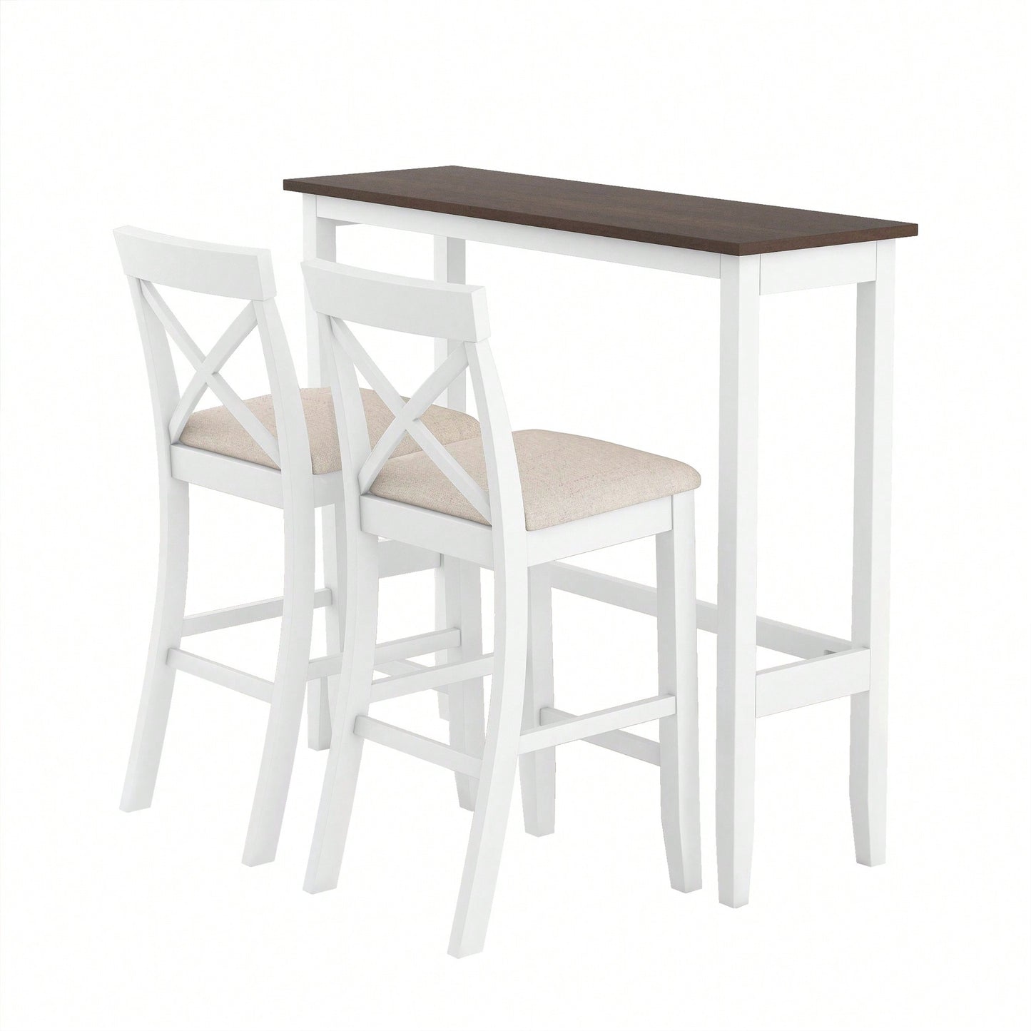 48 Inch Rectangular Wood Bar Height Dining Set With 2 Chairs For Small Spaces Cherry And White Finish