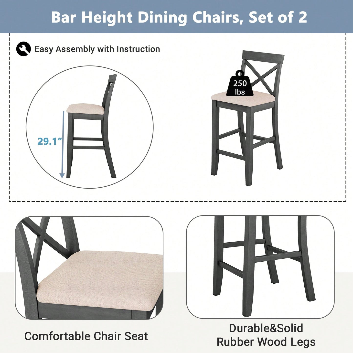 48 Inch Rectangular Wood Bar Height Dining Set With 2 Chairs For Small Spaces Cherry And White Finish