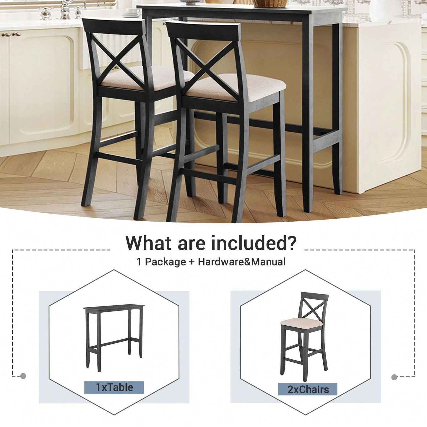 48 Inch Rectangular Wood Bar Height Dining Set With 2 Chairs For Small Spaces Cherry And White Finish