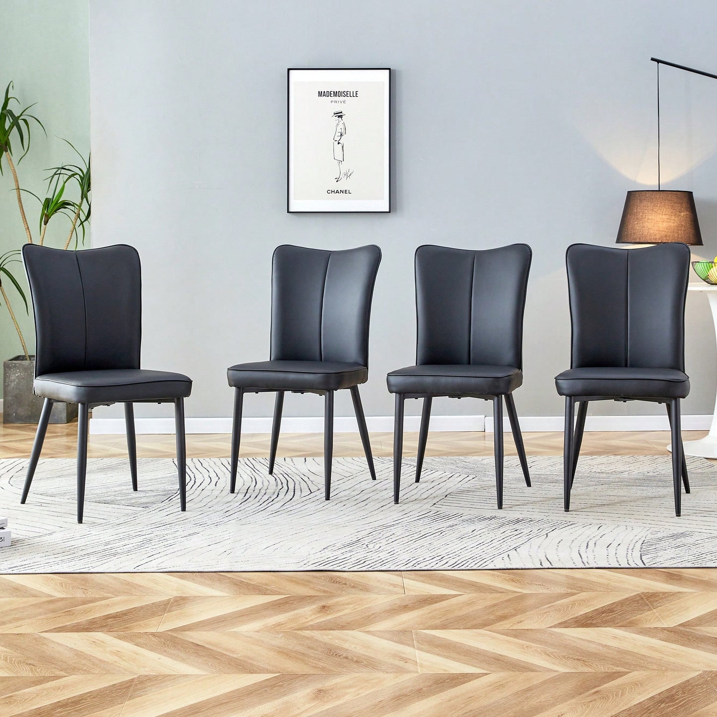 PU Dining And Office Chair Set 4 Pieces With Black Metal Legs For Restaurants Living Rooms And Offices Light Gray
