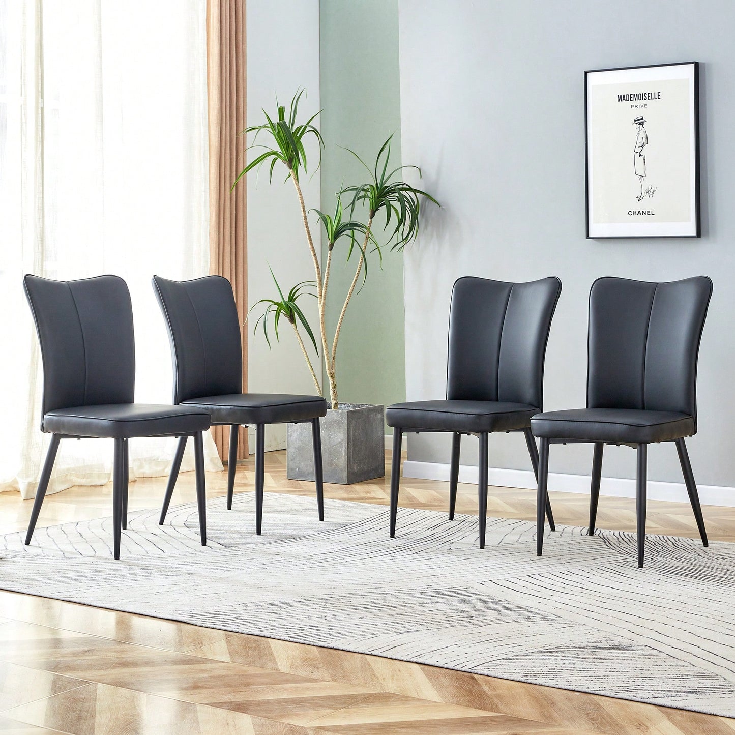 PU Dining And Office Chair Set 4 Pieces With Black Metal Legs For Restaurants Living Rooms And Offices Light Gray