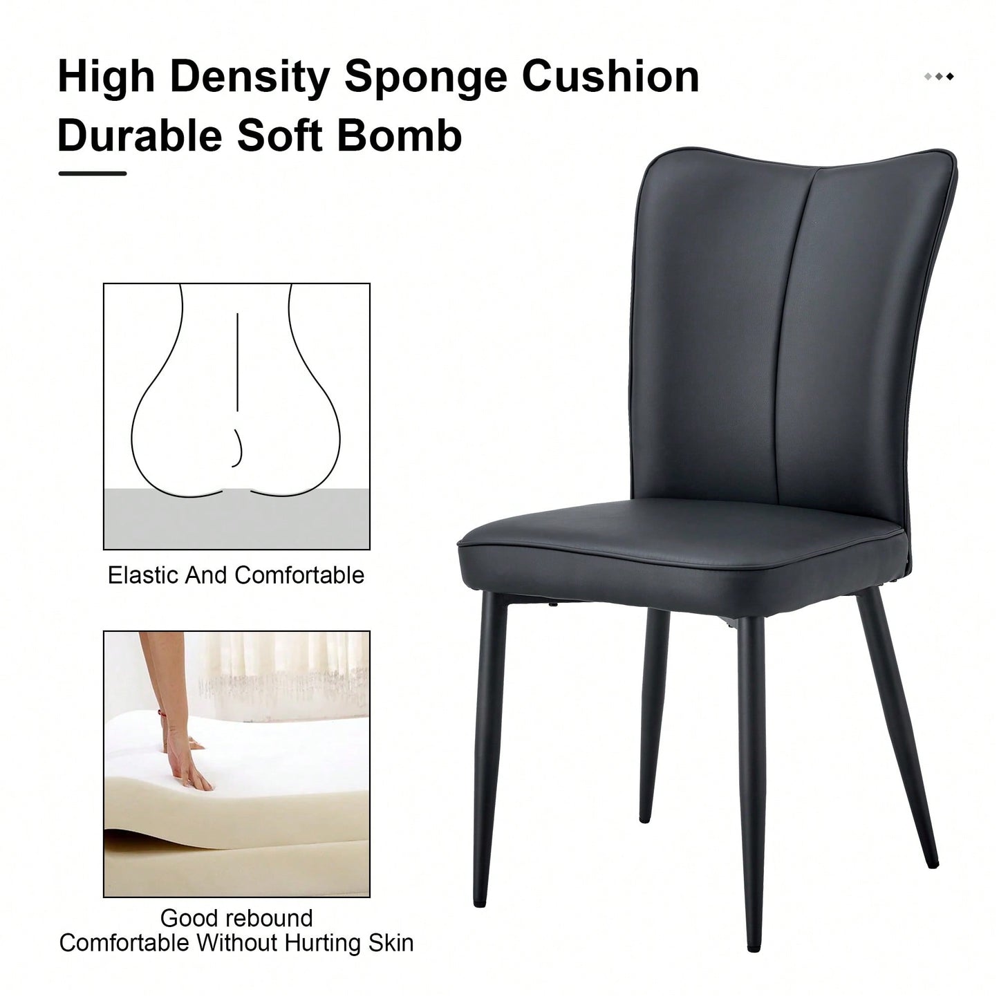 PU Dining And Office Chair Set 4 Pieces With Black Metal Legs For Restaurants Living Rooms And Offices Light Gray