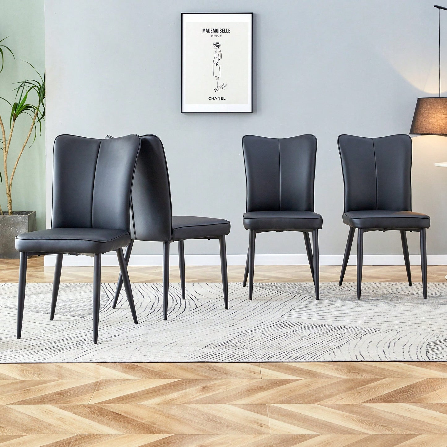 PU Dining And Office Chair Set 4 Pieces With Black Metal Legs For Restaurants Living Rooms And Offices Light Gray