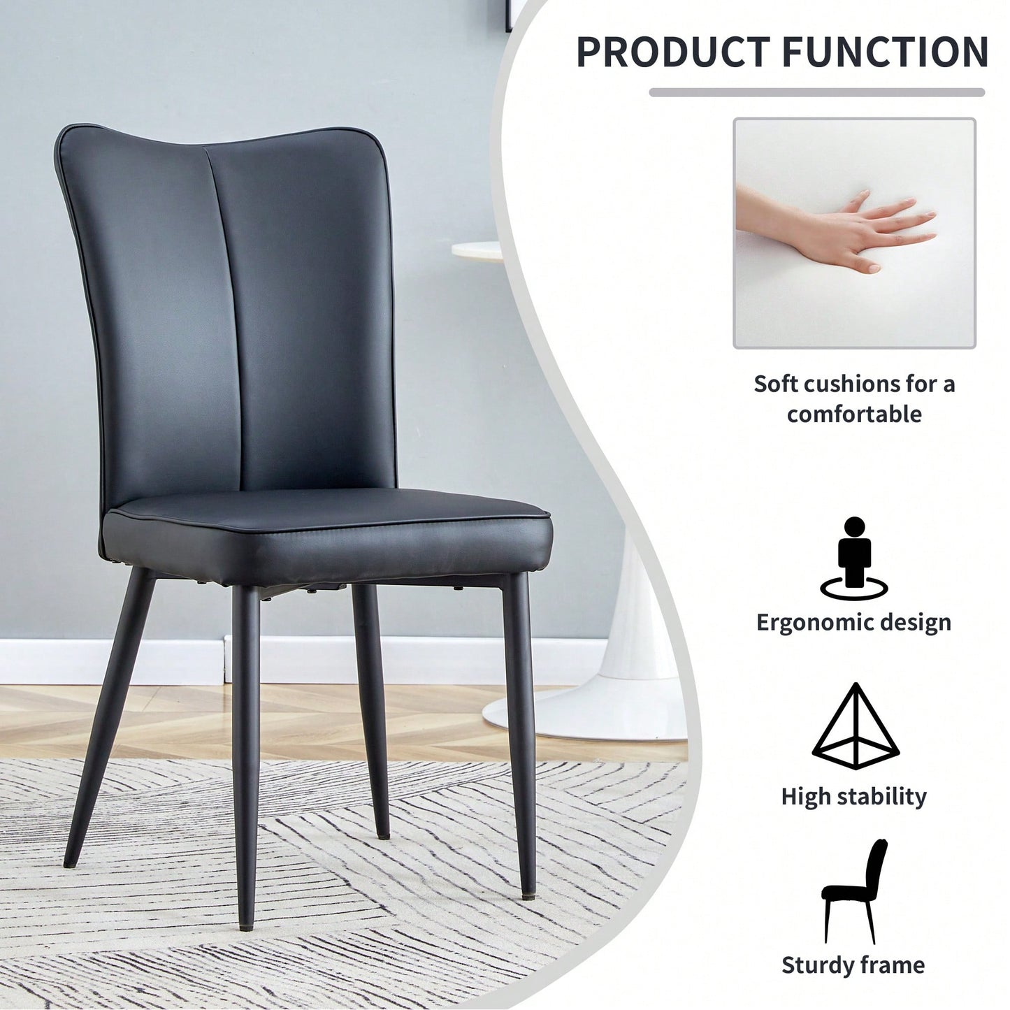 PU Dining And Office Chair Set 4 Pieces With Black Metal Legs For Restaurants Living Rooms And Offices Light Gray