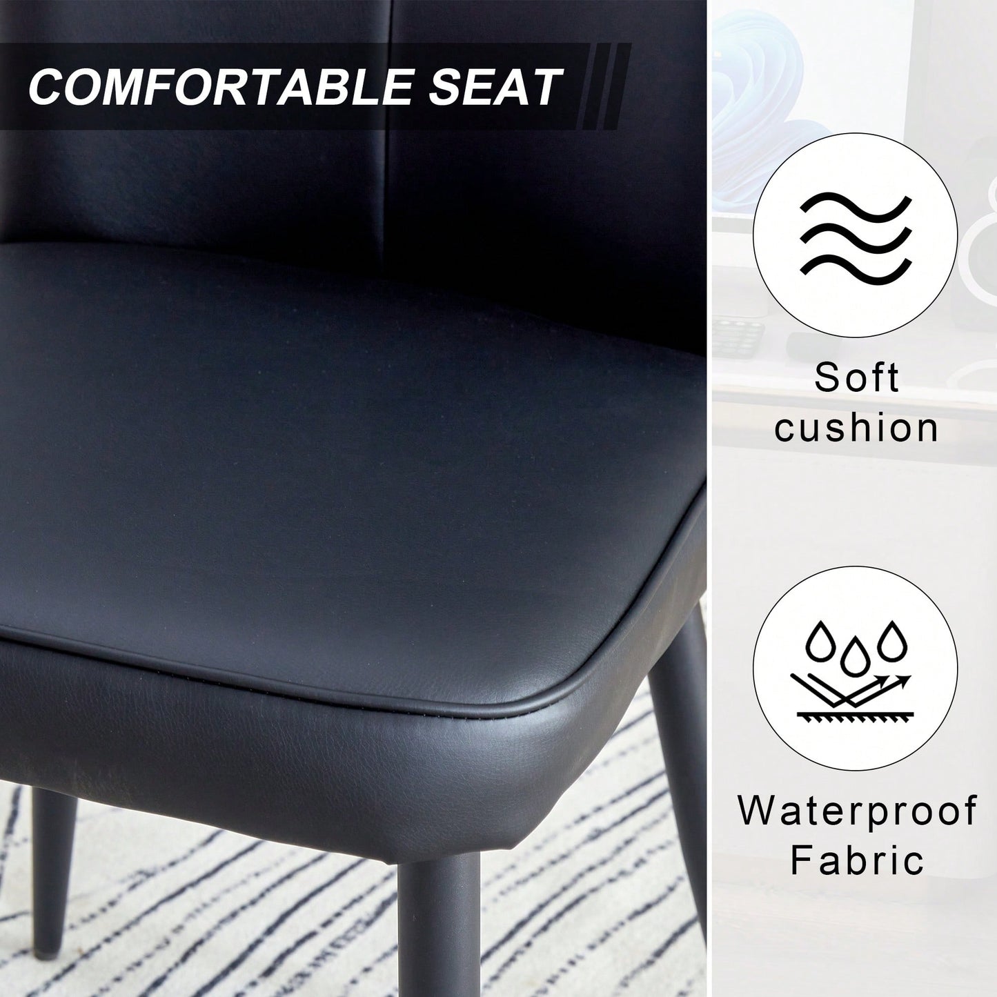 PU Dining And Office Chair Set 4 Pieces With Black Metal Legs For Restaurants Living Rooms And Offices Light Gray