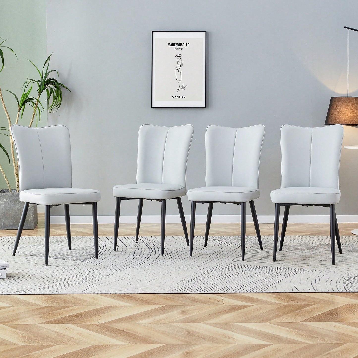 PU Dining And Office Chair Set 4 Pieces With Black Metal Legs For Restaurants Living Rooms And Offices Light Gray