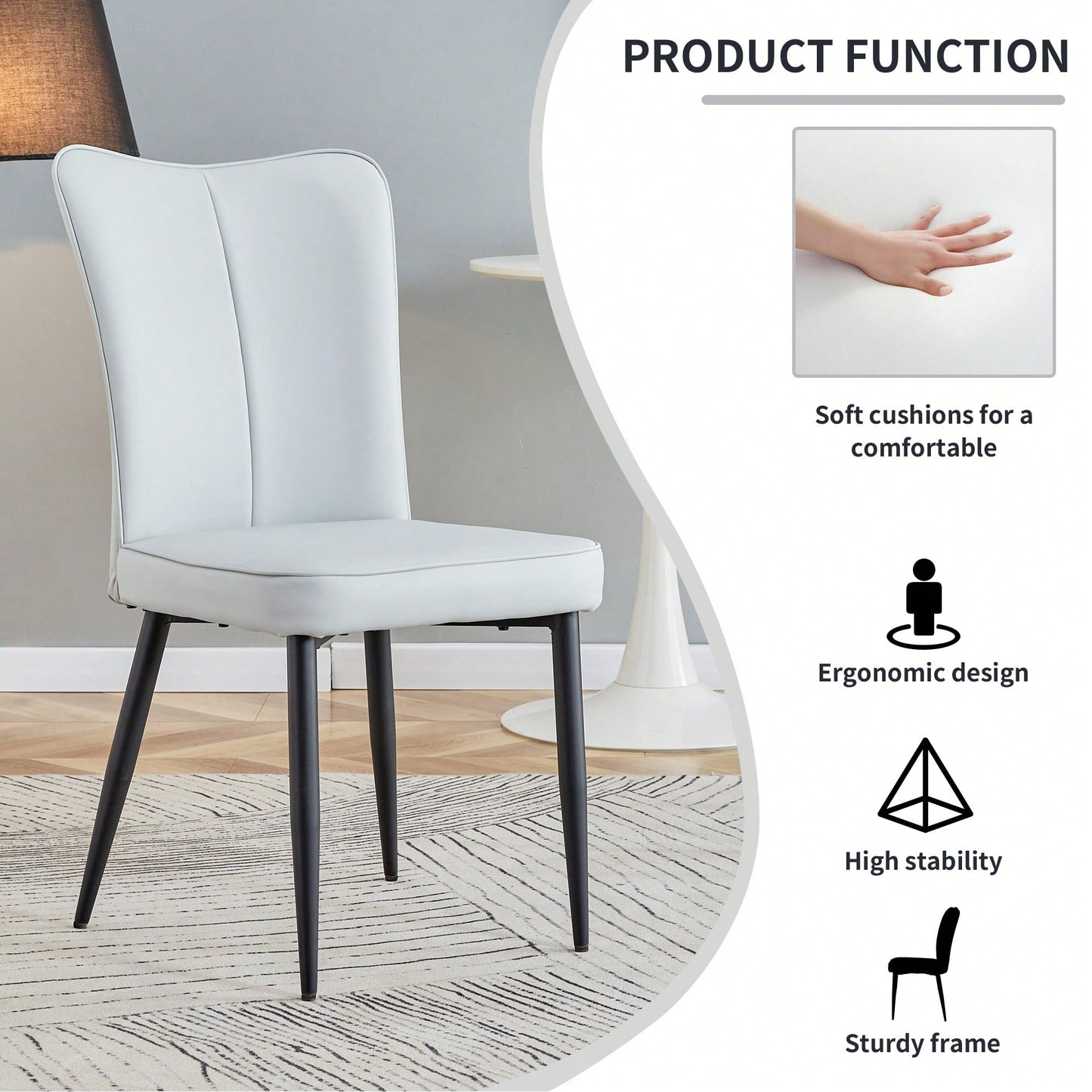 PU Dining And Office Chair Set 4 Pieces With Black Metal Legs For Restaurants Living Rooms And Offices Light Gray