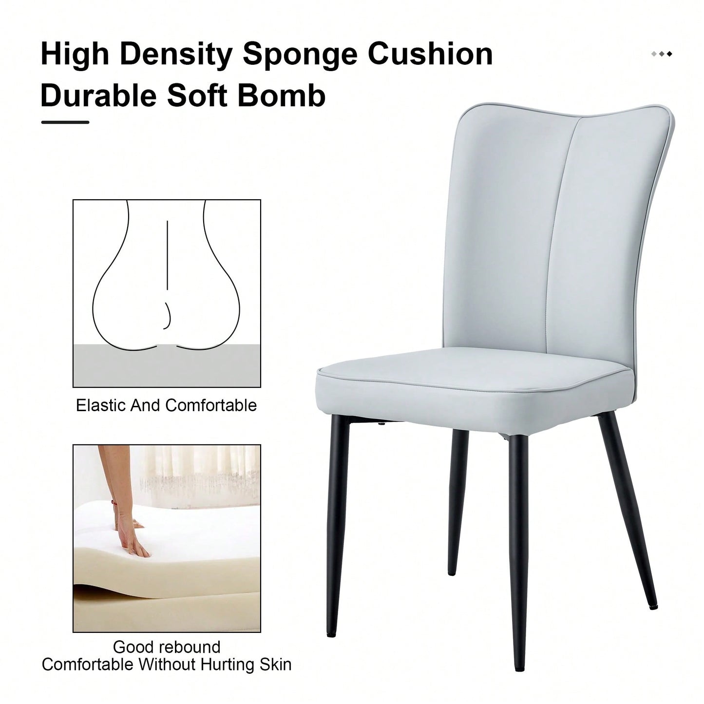 PU Dining And Office Chair Set 4 Pieces With Black Metal Legs For Restaurants Living Rooms And Offices Light Gray