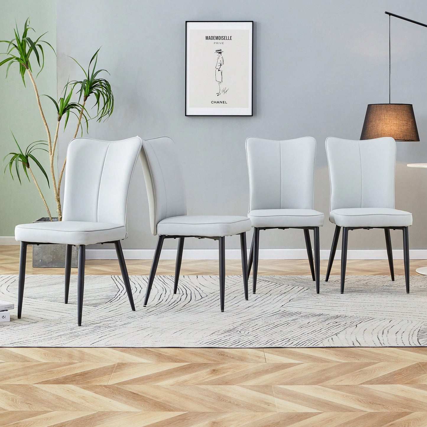 PU Dining And Office Chair Set 4 Pieces With Black Metal Legs For Restaurants Living Rooms And Offices Light Gray