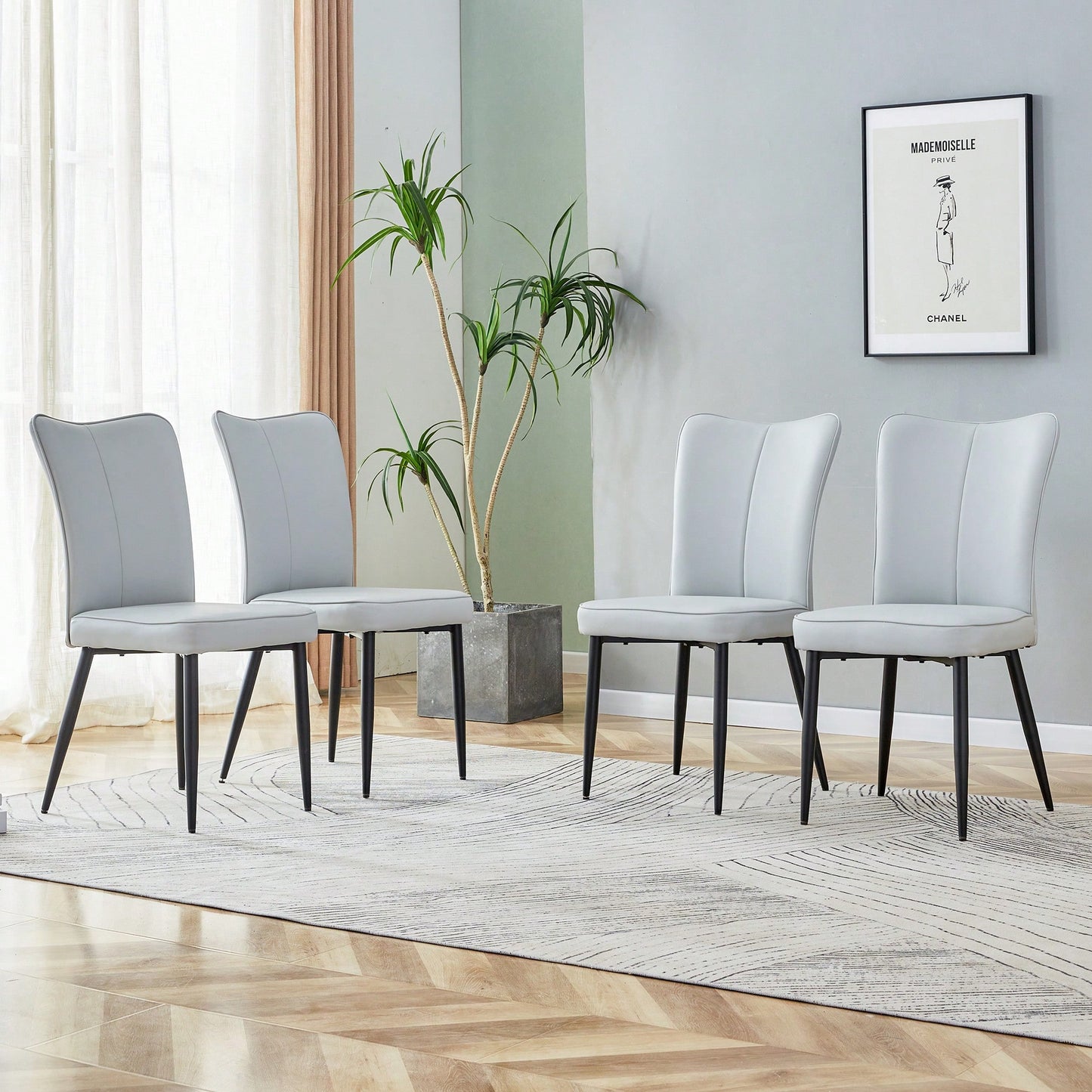 PU Dining And Office Chair Set 4 Pieces With Black Metal Legs For Restaurants Living Rooms And Offices Light Gray
