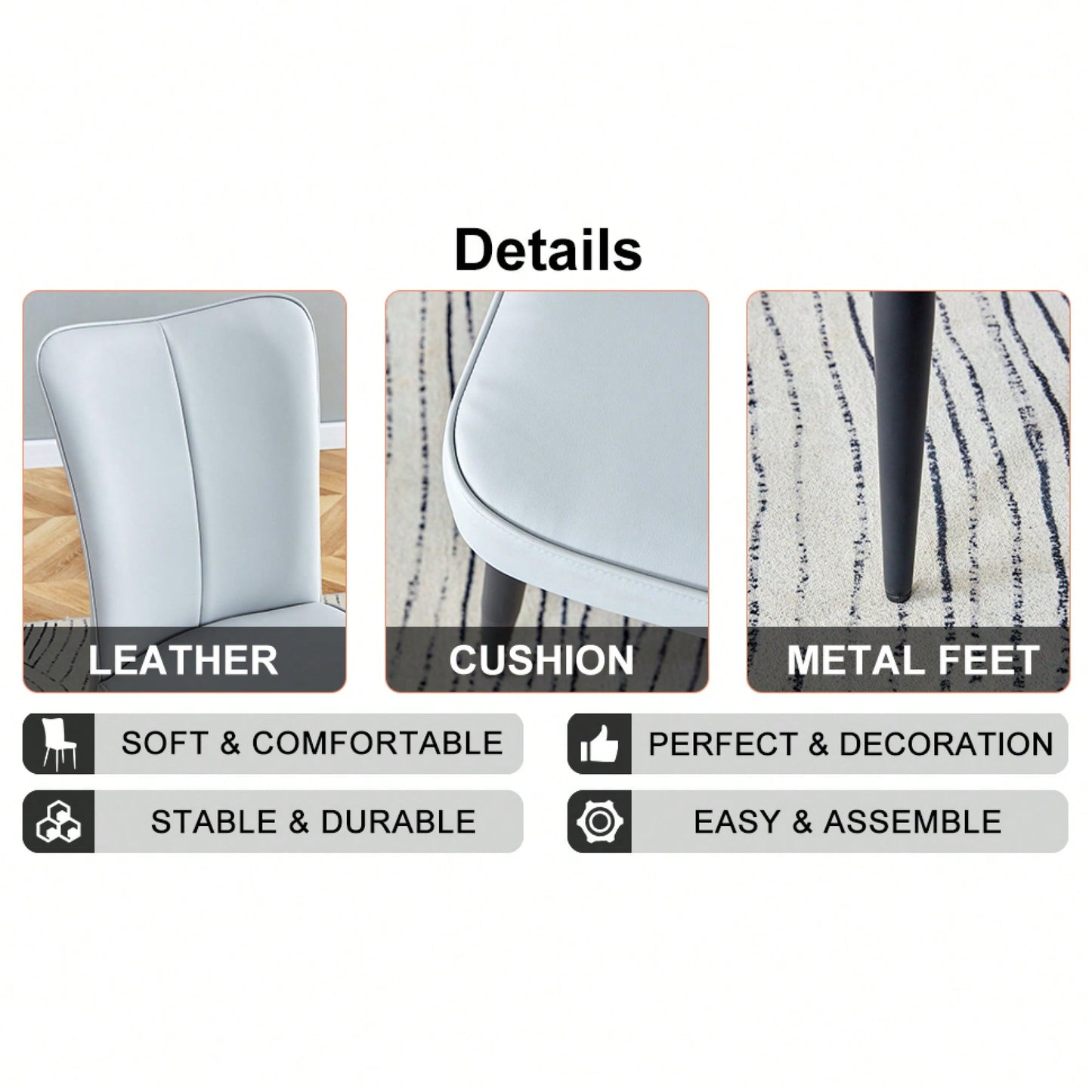 PU Dining And Office Chair Set 4 Pieces With Black Metal Legs For Restaurants Living Rooms And Offices Light Gray