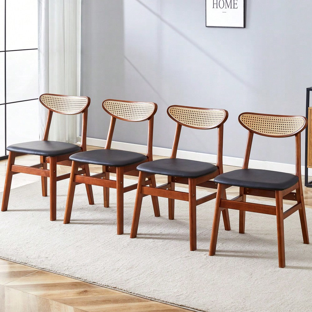 Set Of 4 Stylish Solid Wood Dining Chair With Curved Back And PU Cushion For Everyday Use