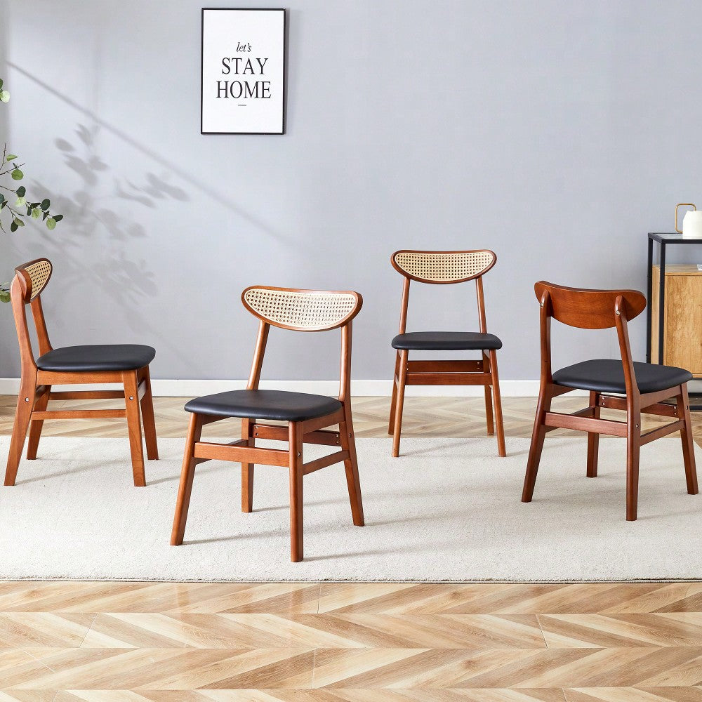 Set Of 4 Stylish Solid Wood Dining Chair With Curved Back And PU Cushion For Everyday Use