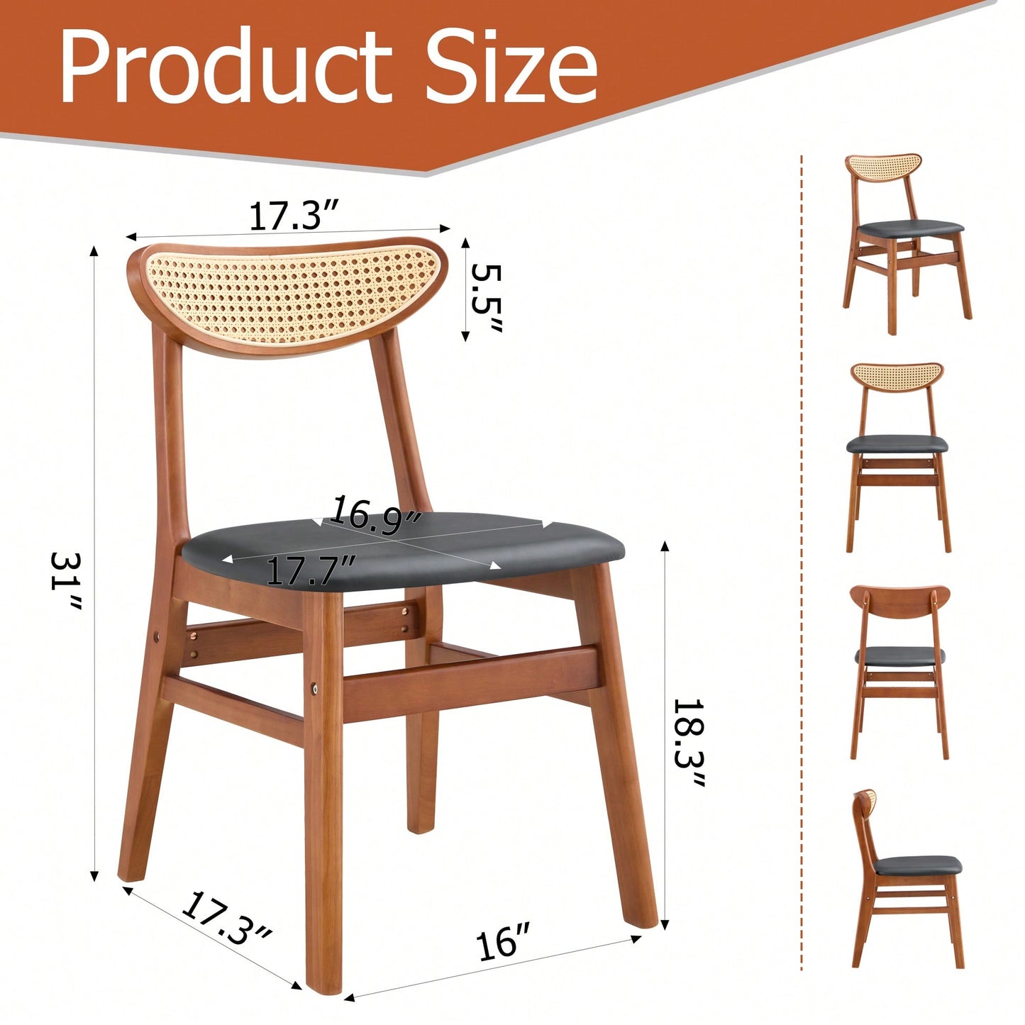 Set Of 4 Stylish Solid Wood Dining Chair With Curved Back And PU Cushion For Everyday Use