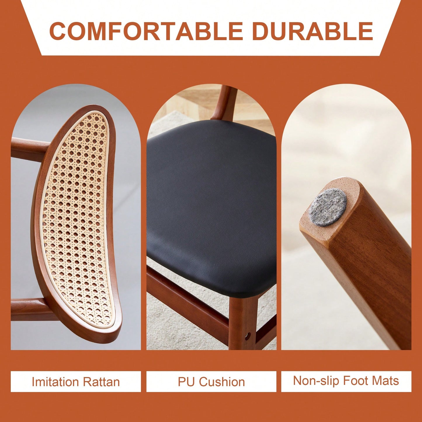 Set Of 4 Stylish Solid Wood Dining Chair With Curved Back And PU Cushion For Everyday Use