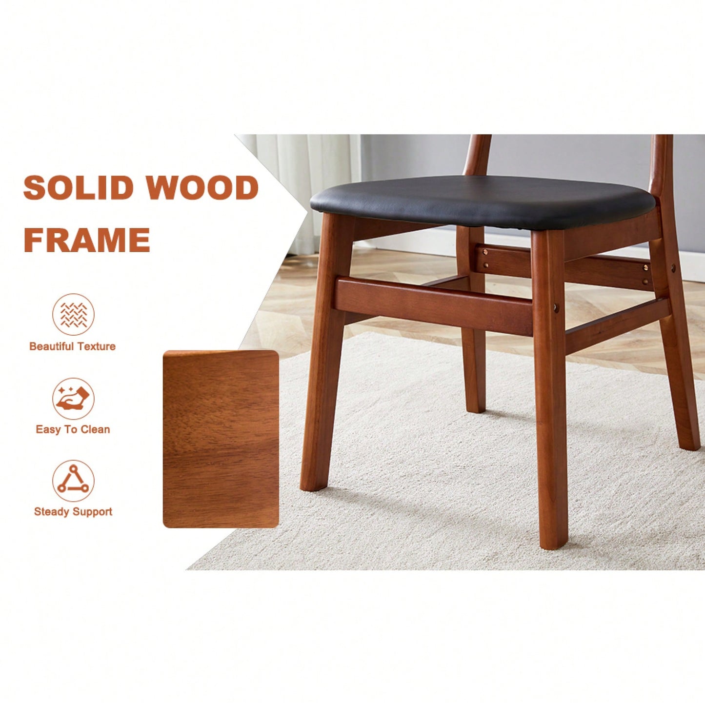 Set Of 4 Stylish Solid Wood Dining Chair With Curved Back And PU Cushion For Everyday Use
