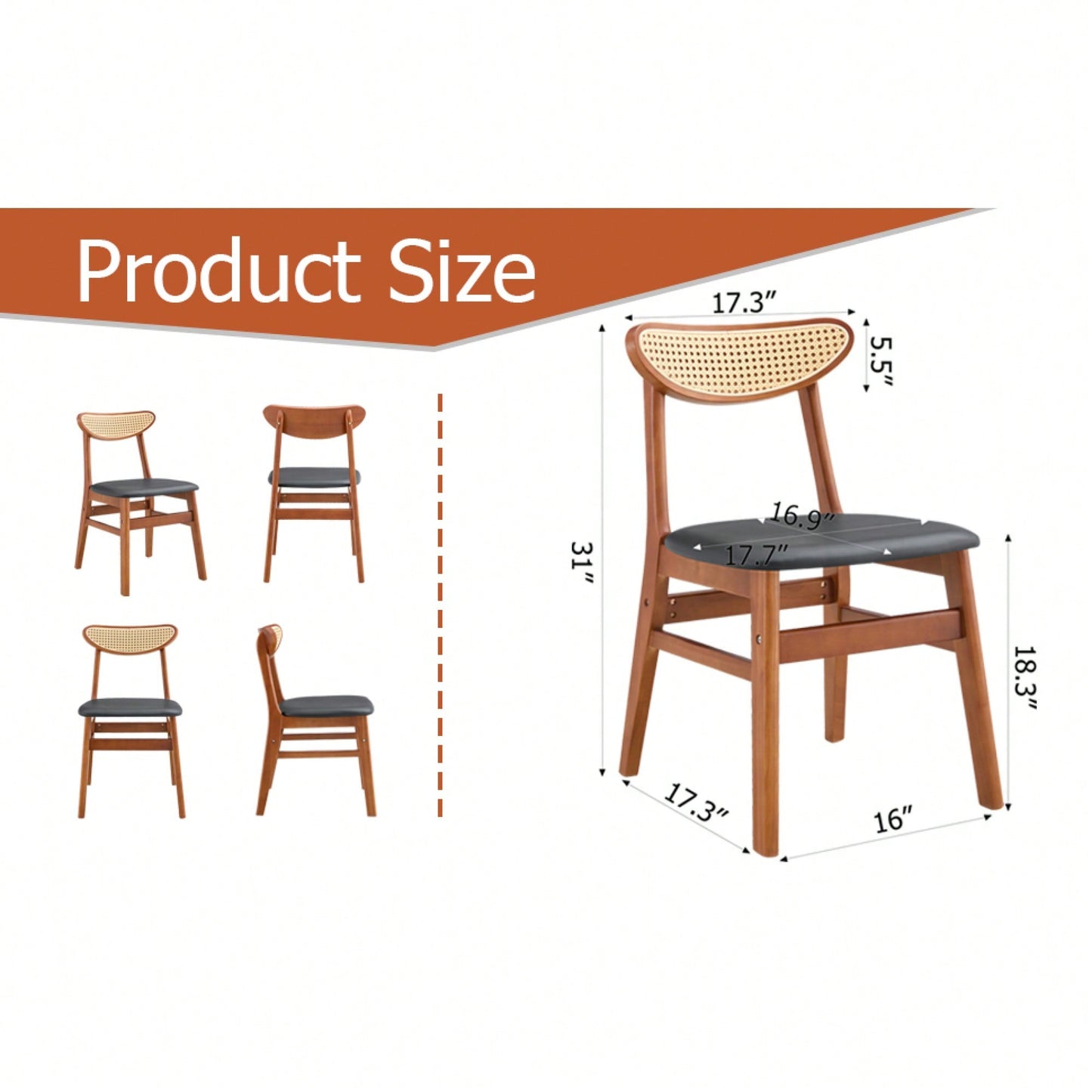 Set Of 4 Stylish Solid Wood Dining Chair With Curved Back And PU Cushion For Everyday Use