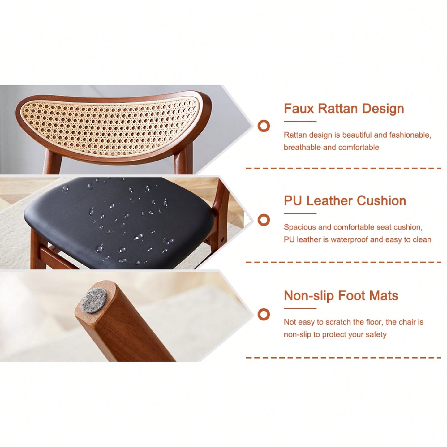 Set Of 4 Stylish Solid Wood Dining Chair With Curved Back And PU Cushion For Everyday Use
