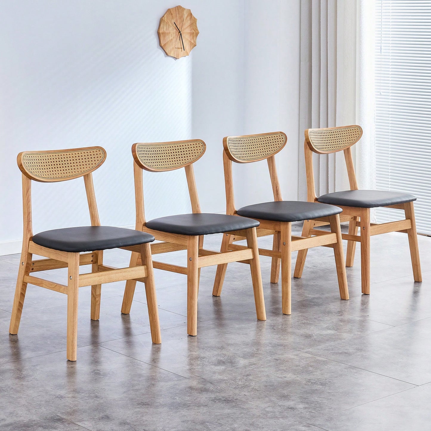 Set Of 4 Stylish Solid Wood Dining Chair With Curved Back And PU Cushion For Everyday Use