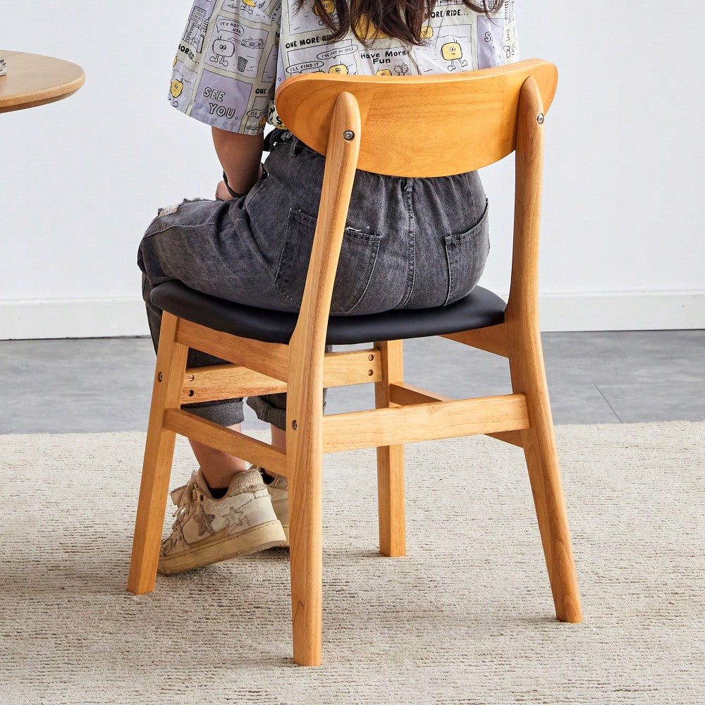 Set Of 4 Stylish Solid Wood Dining Chair With Curved Back And PU Cushion For Everyday Use