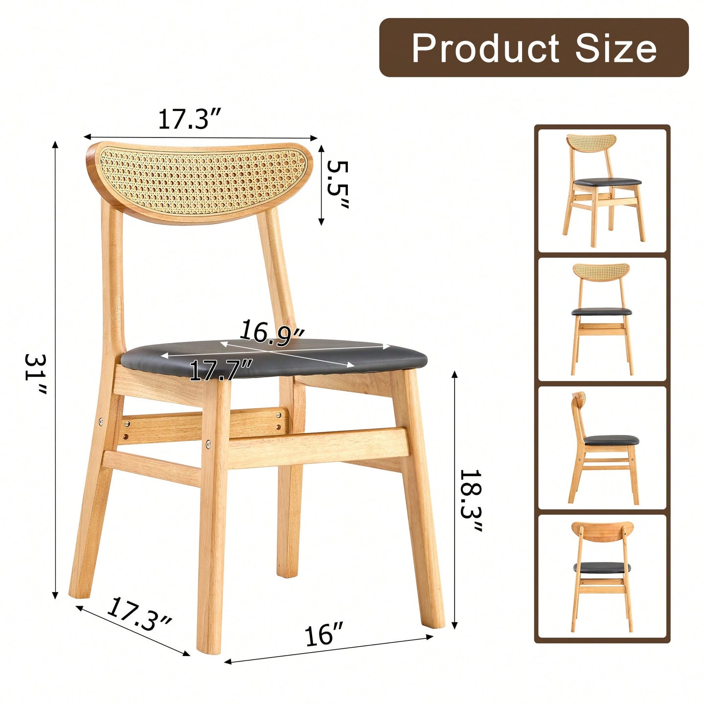 Set Of 4 Stylish Solid Wood Dining Chair With Curved Back And PU Cushion For Everyday Use