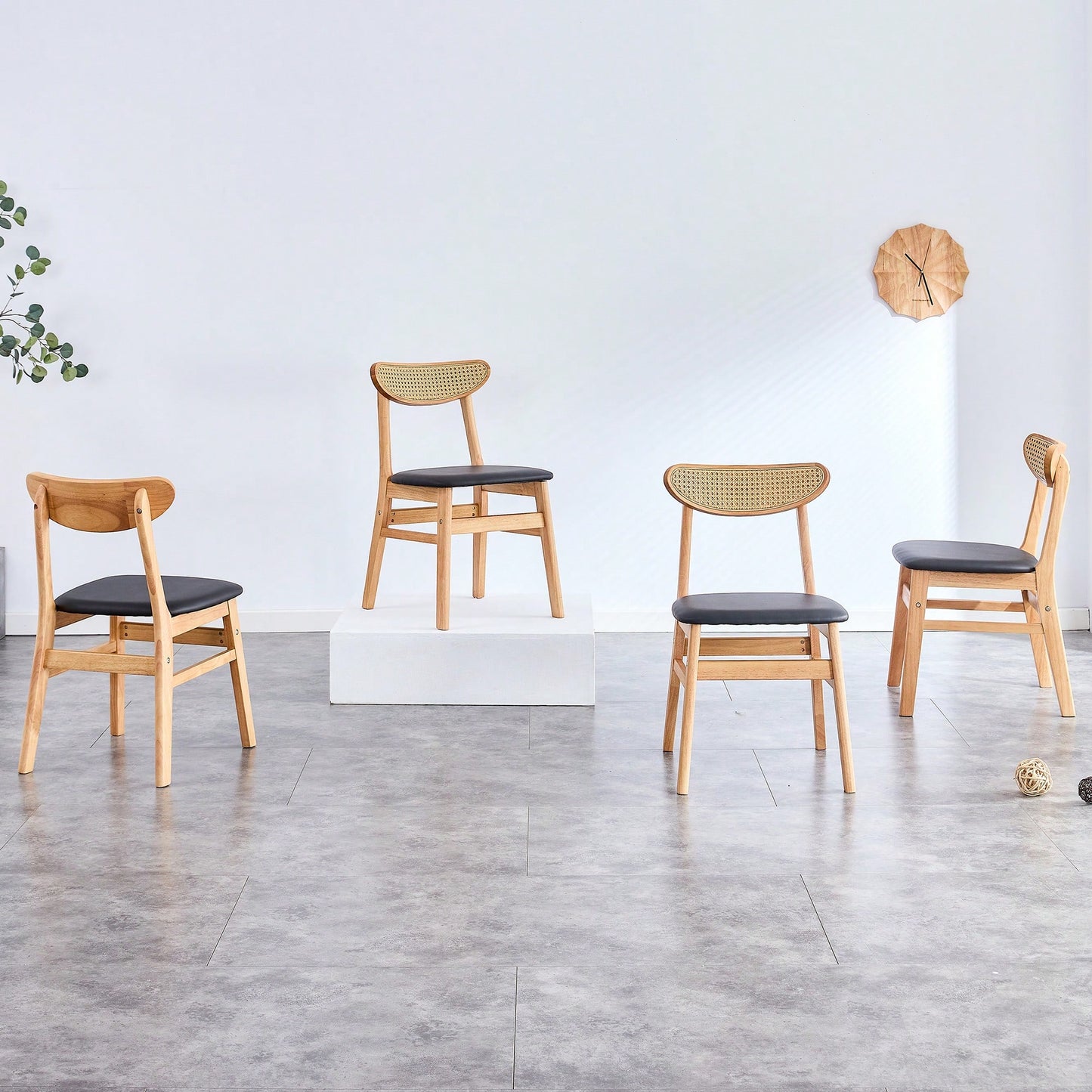 Set Of 4 Stylish Solid Wood Dining Chair With Curved Back And PU Cushion For Everyday Use