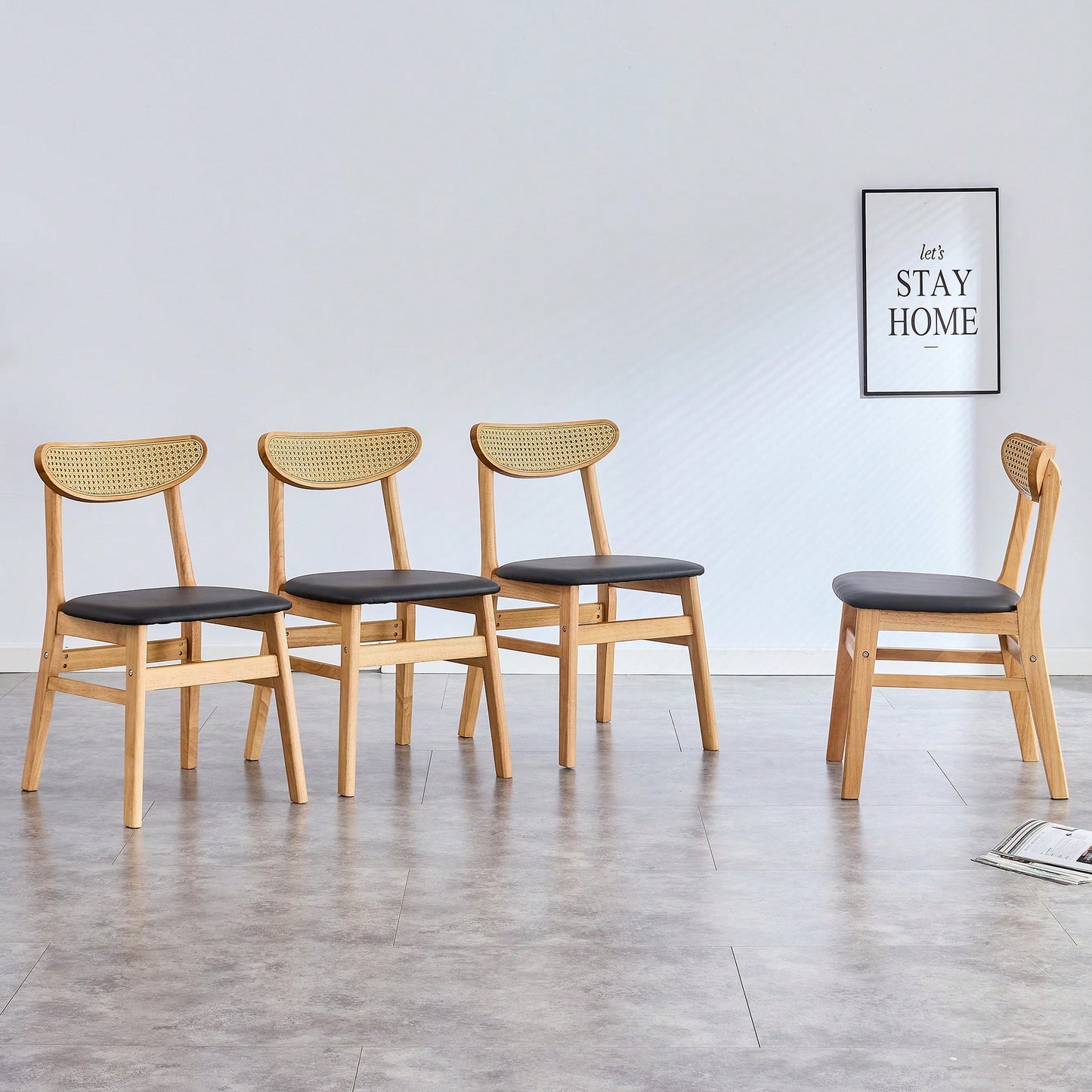 Set Of 4 Stylish Solid Wood Dining Chair With Curved Back And PU Cushion For Everyday Use
