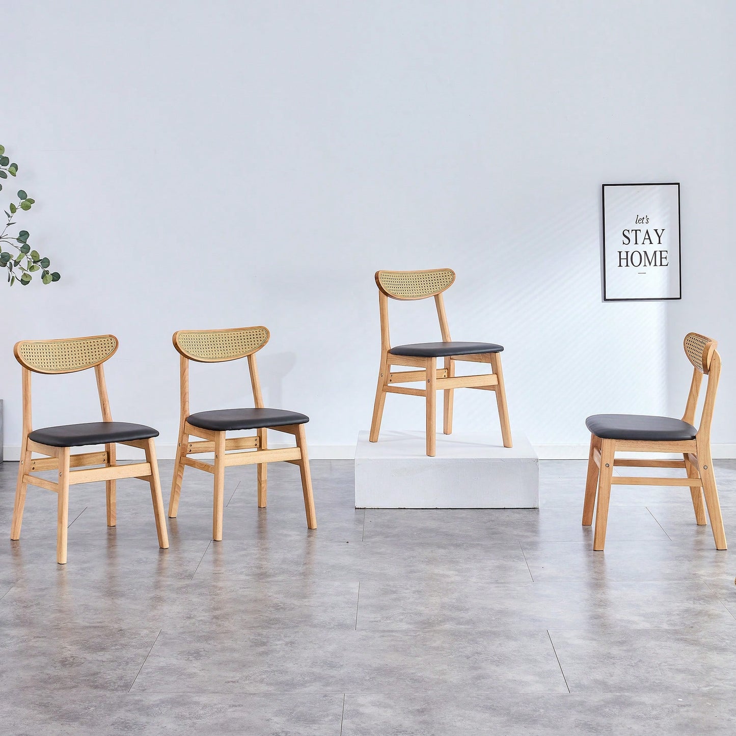 Set Of 4 Stylish Solid Wood Dining Chair With Curved Back And PU Cushion For Everyday Use
