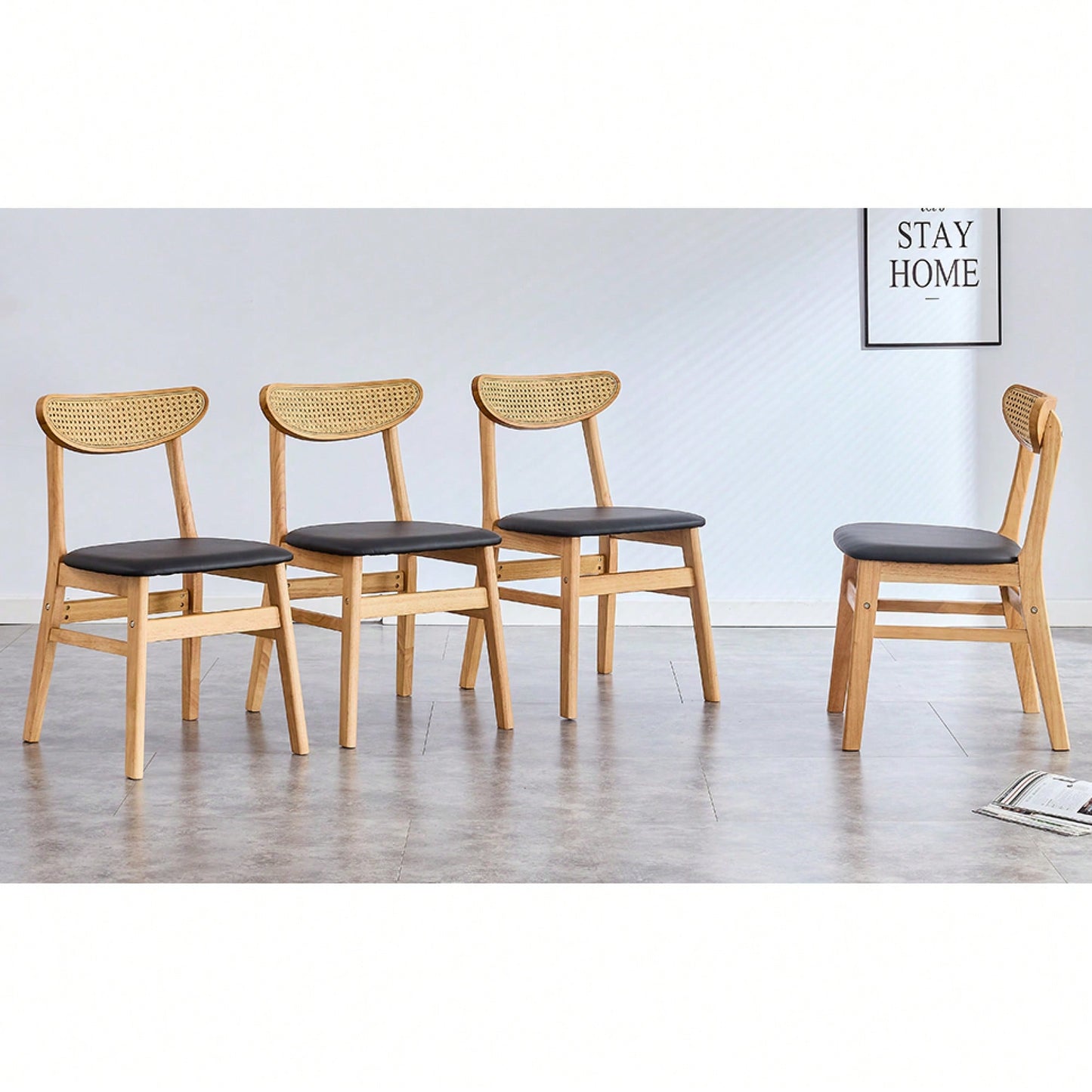 Set Of 4 Stylish Solid Wood Dining Chair With Curved Back And PU Cushion For Everyday Use