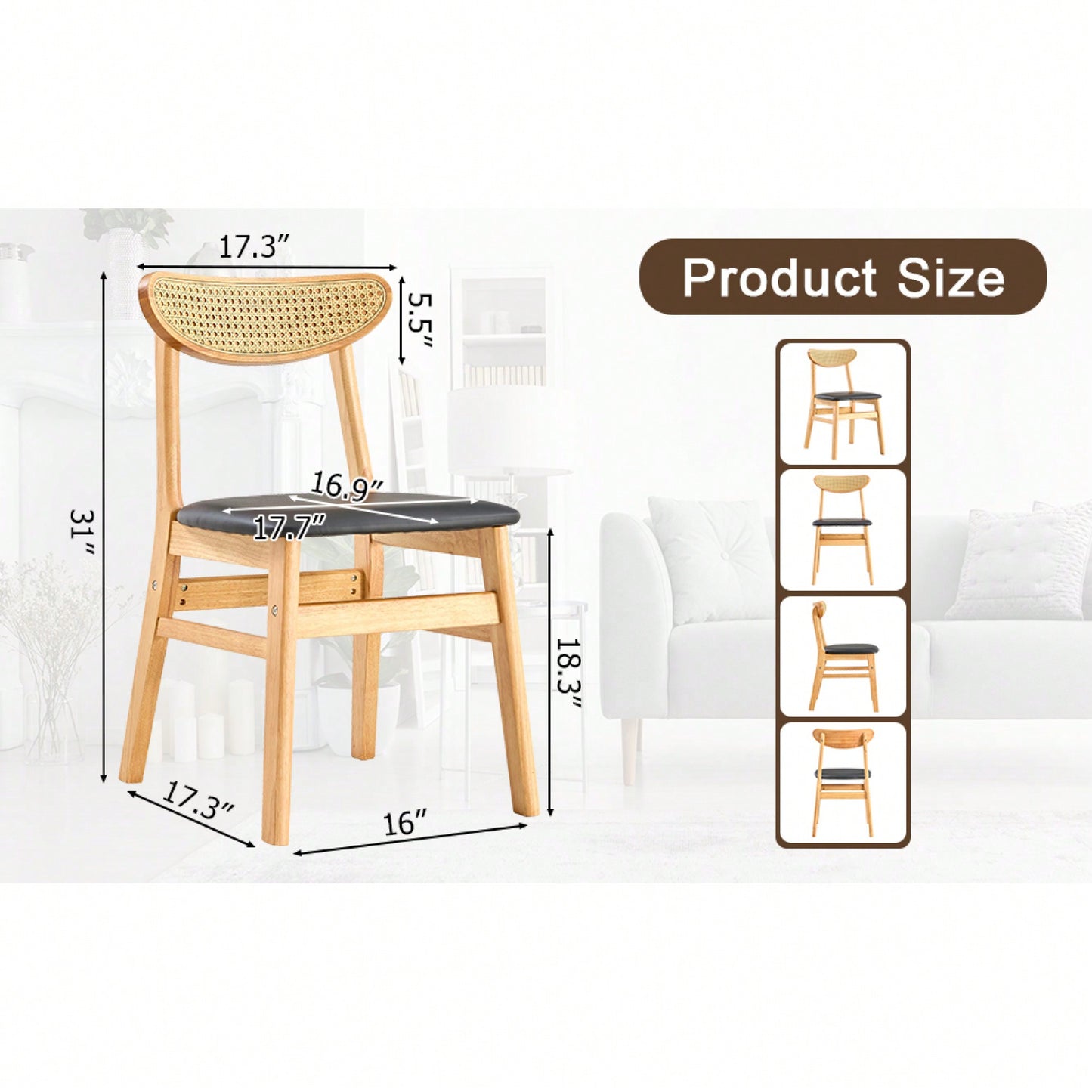 Set Of 4 Stylish Solid Wood Dining Chair With Curved Back And PU Cushion For Everyday Use
