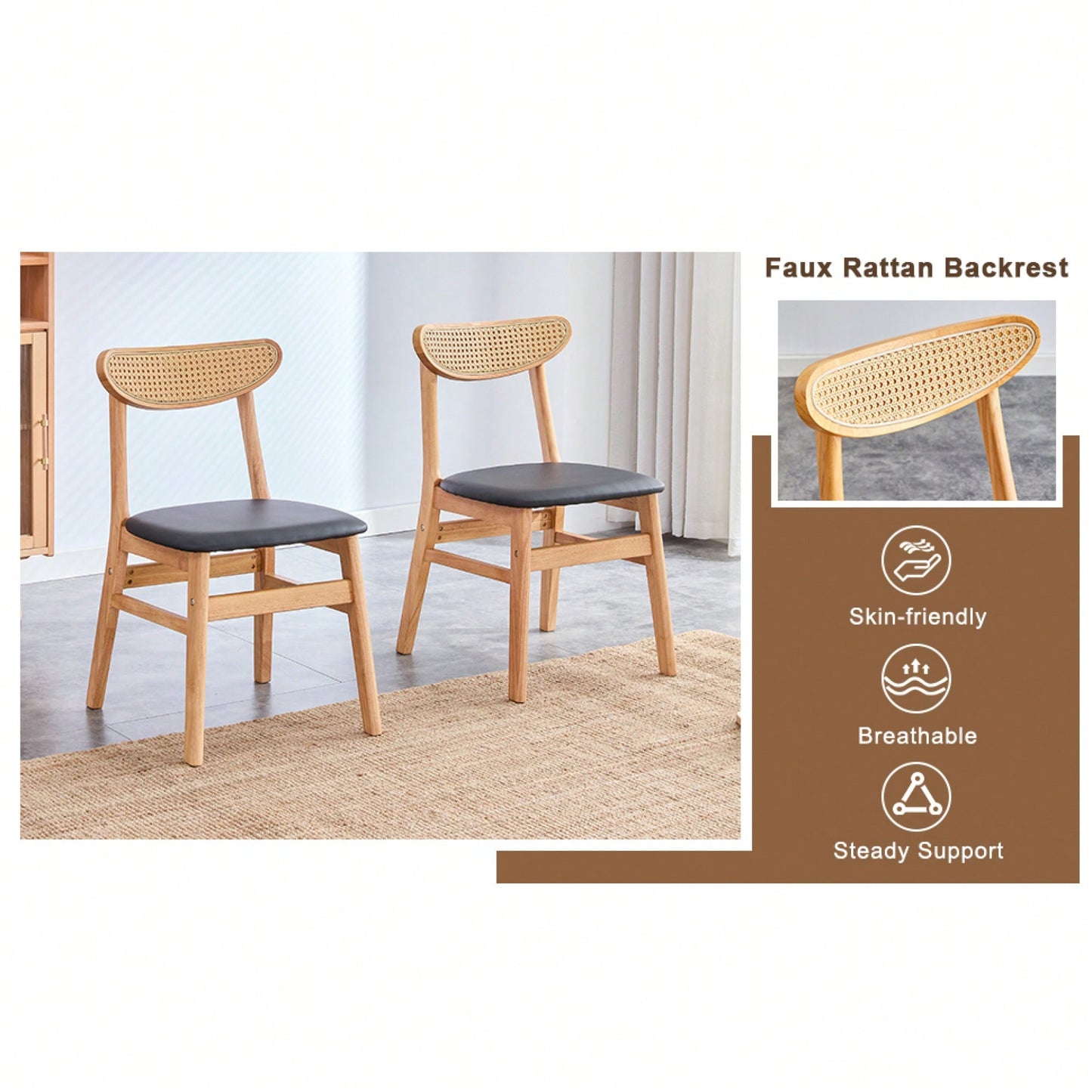 Set Of 4 Stylish Solid Wood Dining Chair With Curved Back And PU Cushion For Everyday Use