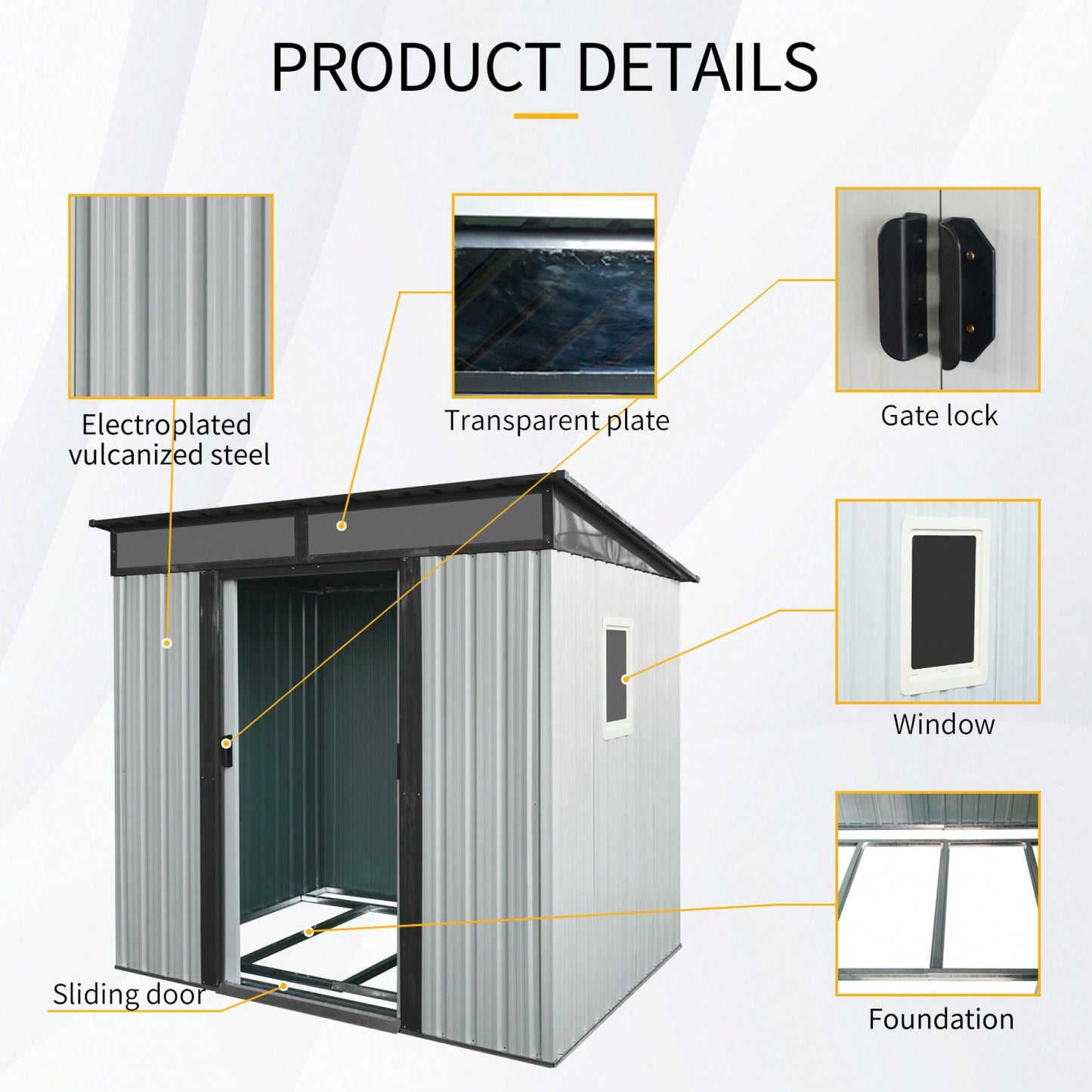 6ft X 5ft Outdoor Metal Storage Shed With Window And Transparent Panel For Garden And Lawn Use In White And Black