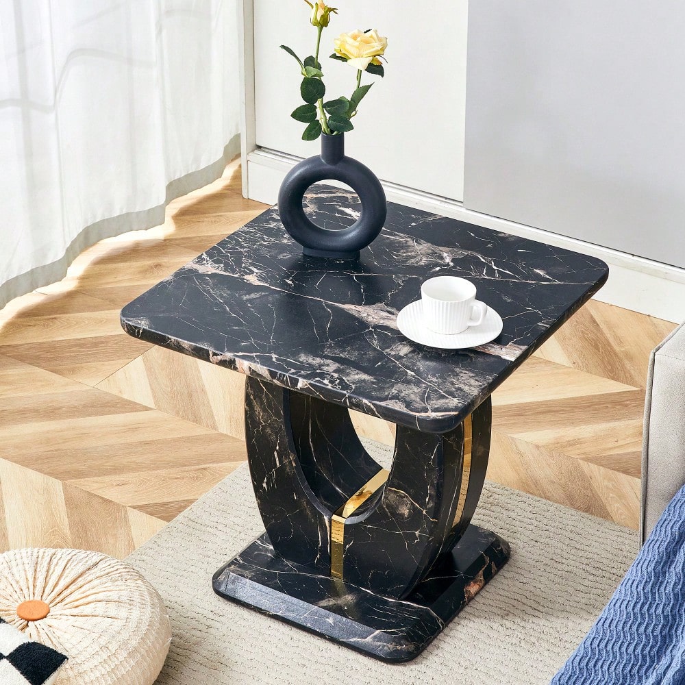 Modern Minimalist Black Marble Square Coffee Table For Cozy Living Spaces