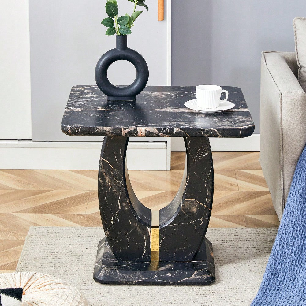 Modern Minimalist Black Marble Square Coffee Table For Cozy Living Spaces