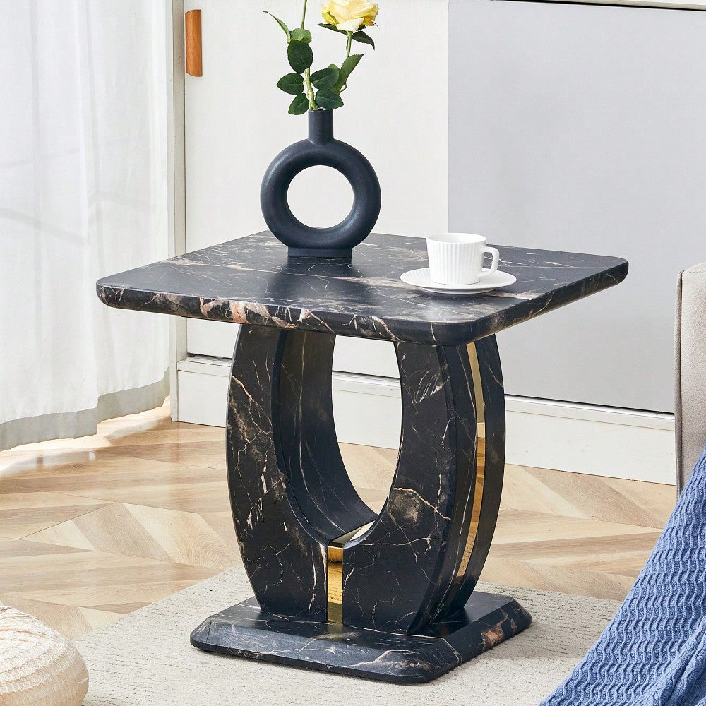 Modern Minimalist Black Marble Square Coffee Table For Cozy Living Spaces