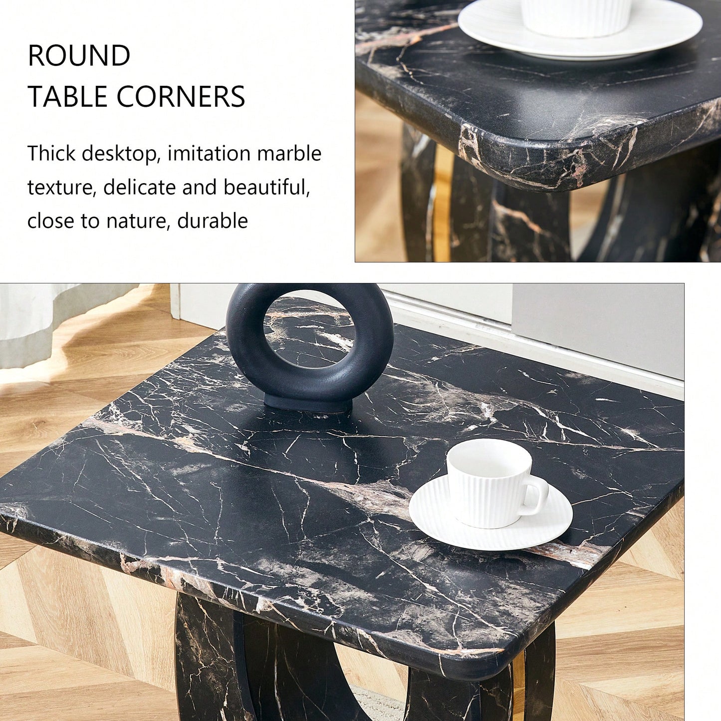 Modern Minimalist Black Marble Square Coffee Table For Cozy Living Spaces