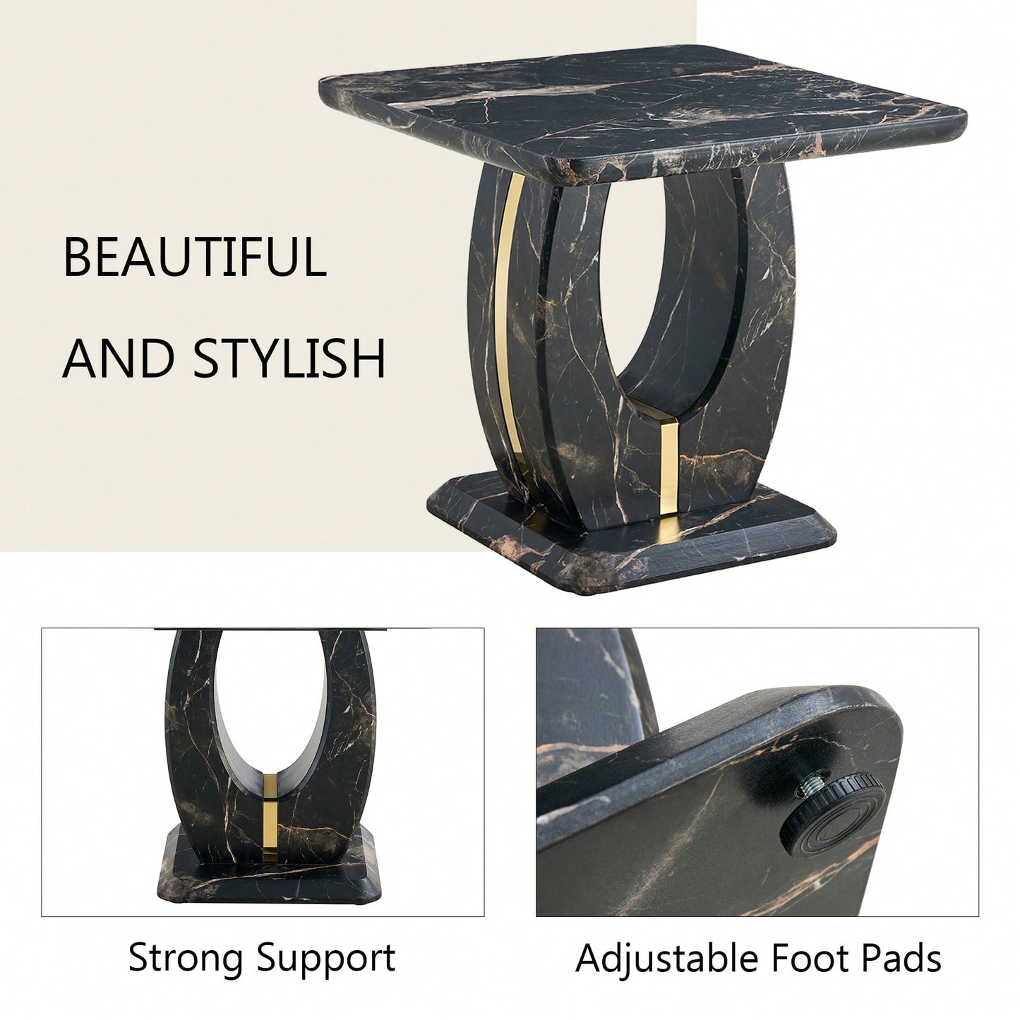 Modern Minimalist Black Marble Square Coffee Table For Cozy Living Spaces