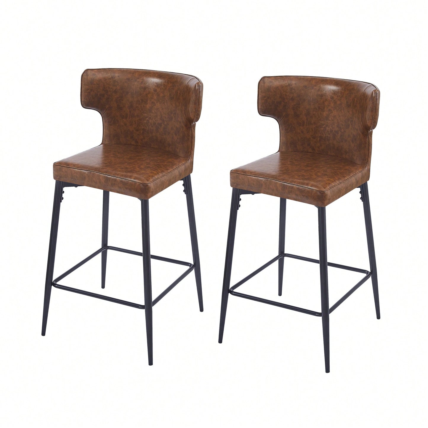 Modern 28 Inch Counter Height Bar Stools Set Of 2 With PU Leather Upholstery And Metal Footrest For Kitchen Island And Dining Room Gray